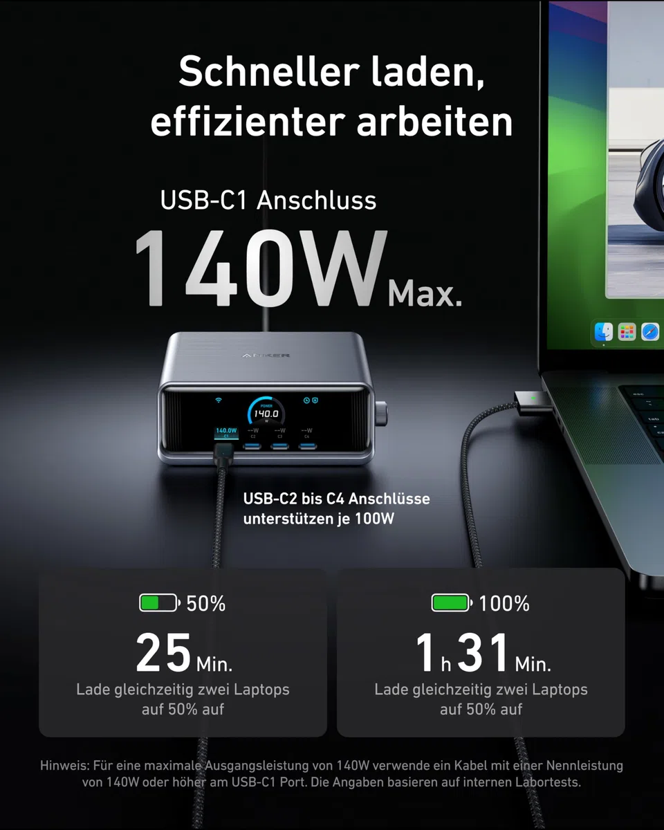 Anker Prime 250W USB C Ladegerät, Ultra-schnelle 6-Port GaN Ladestation, 2,26" LCD-Display und Smart Control Regler, kompatibel mit MacBook Pro/Air, iPhone 17/16/15, Pixel, Galaxy, Apple Watch & mehr