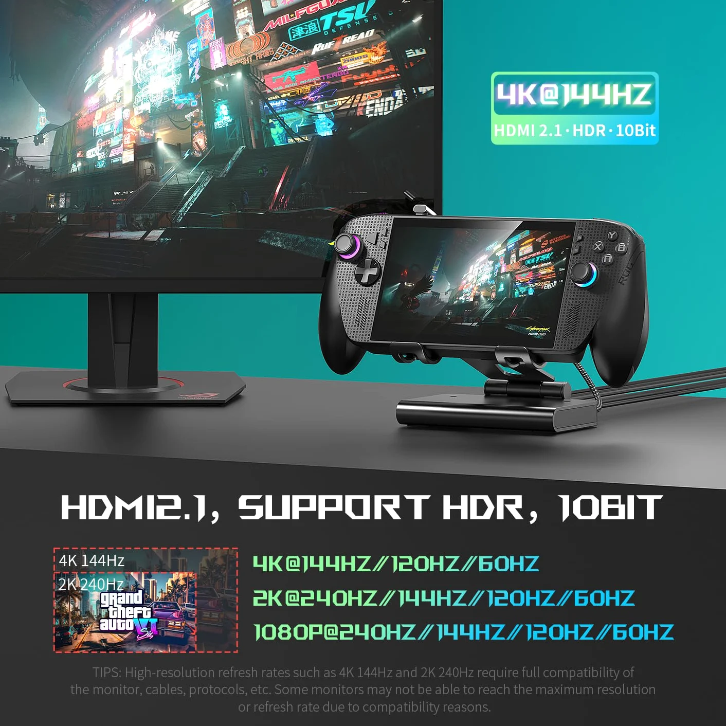 Abnehmbares magnetisches Dual-Lüfter-Kühldock und Ständer für ROG Xbox Ally X/Ally X/Ally/Switch2/Steam Deck/Legion Go/Go S, USB A Gaming Hub, HDMI 4K, 100W PD Aufladung