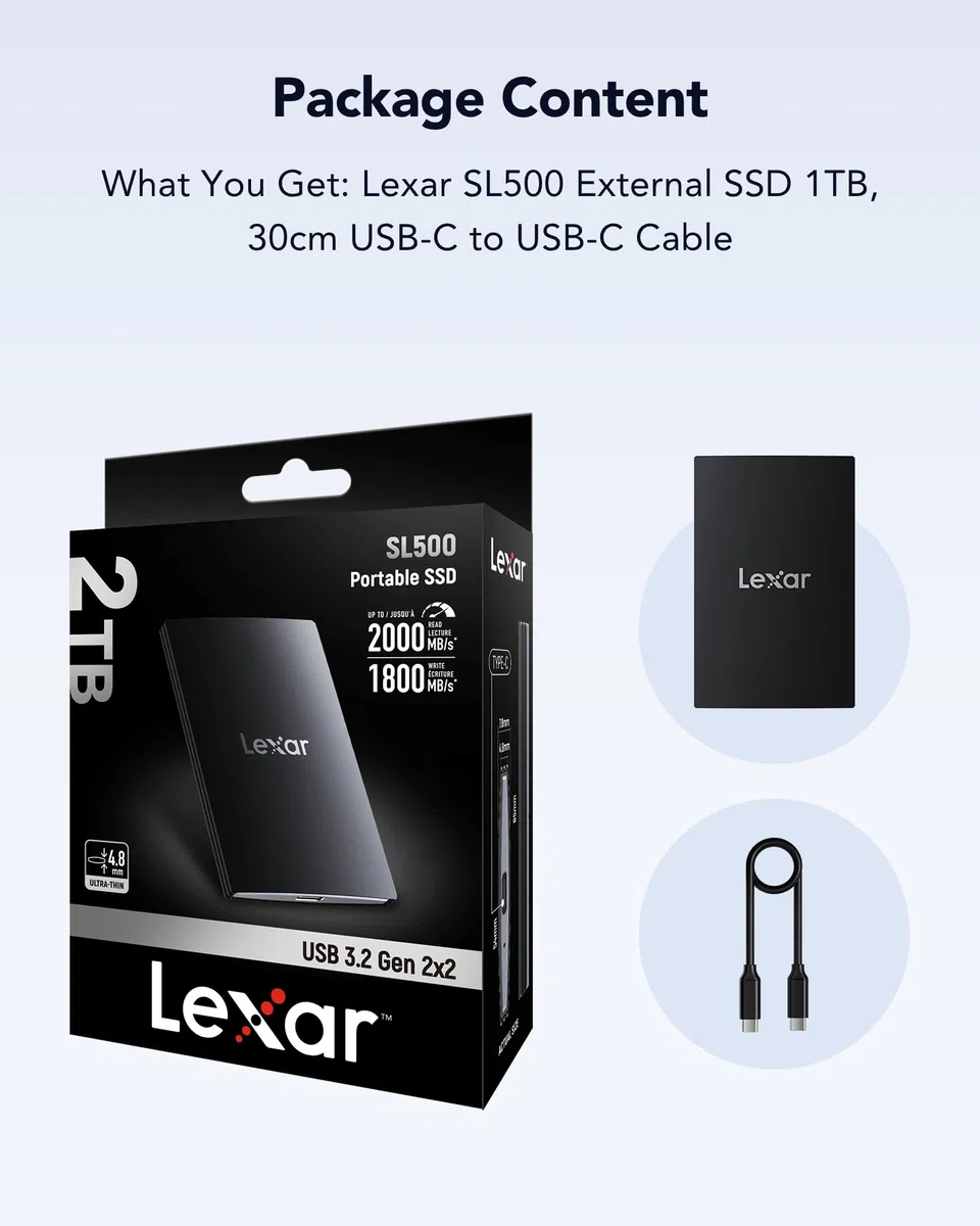 Lexar Externe SSD 4TB, USB 3.2 Gen2x2 Portable SSD, bis zu 2000 MB/s Lesen, 1800 MB/s Schreiben, Tragbare SSD für iPhone15-Serie/Mac/PS5/XBOX/Laptop/PC und Spielkonsole