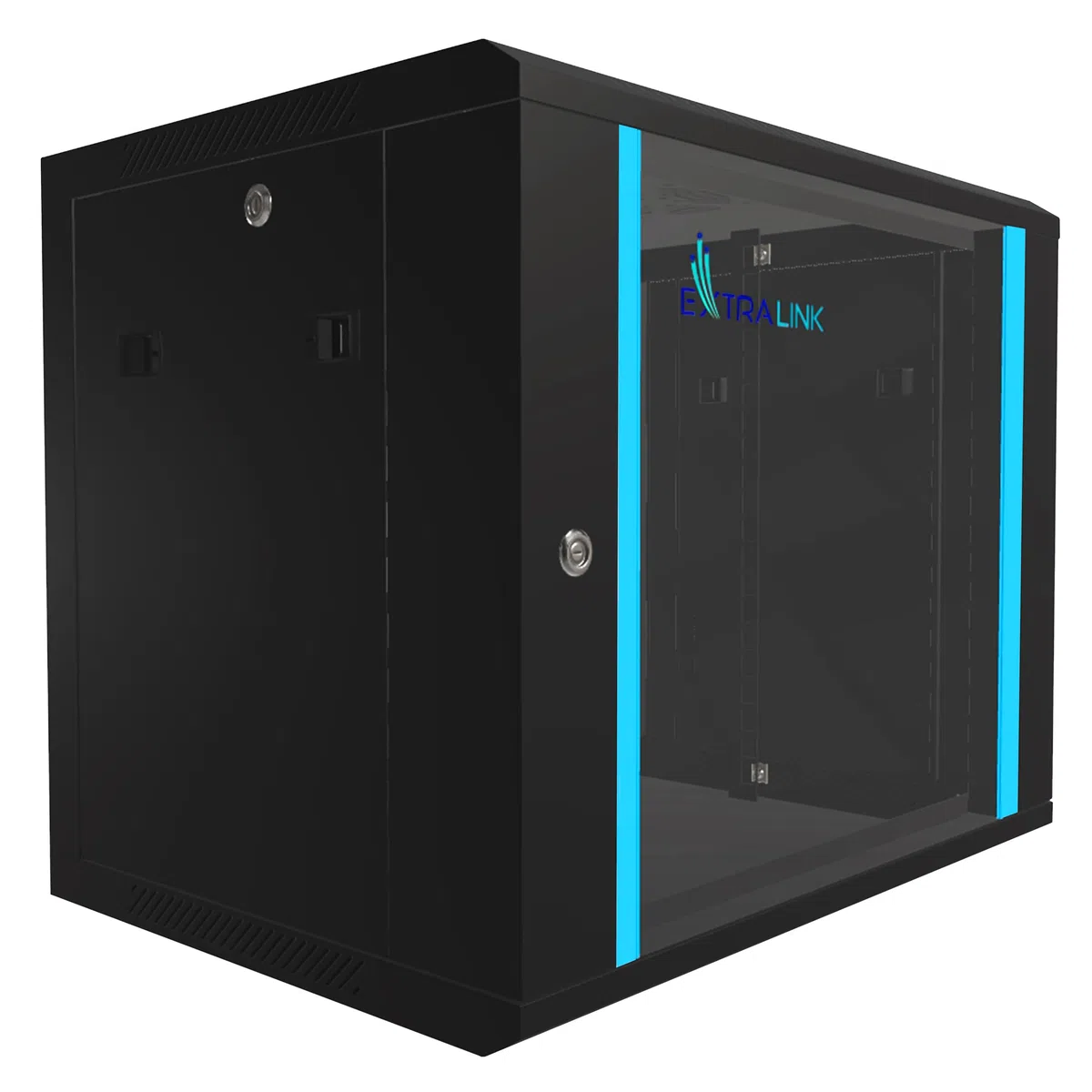 Extralink Serverschrank 19 Zoll 9HE – Netzwerkschrank 450mm Tiefe zur Wand- oder Standmontage, Traglast 60 kg, gehärtete Glastür, abschließbar 180° Öffnung, schwarz – für Heimnetzwerk & IT-Geräte