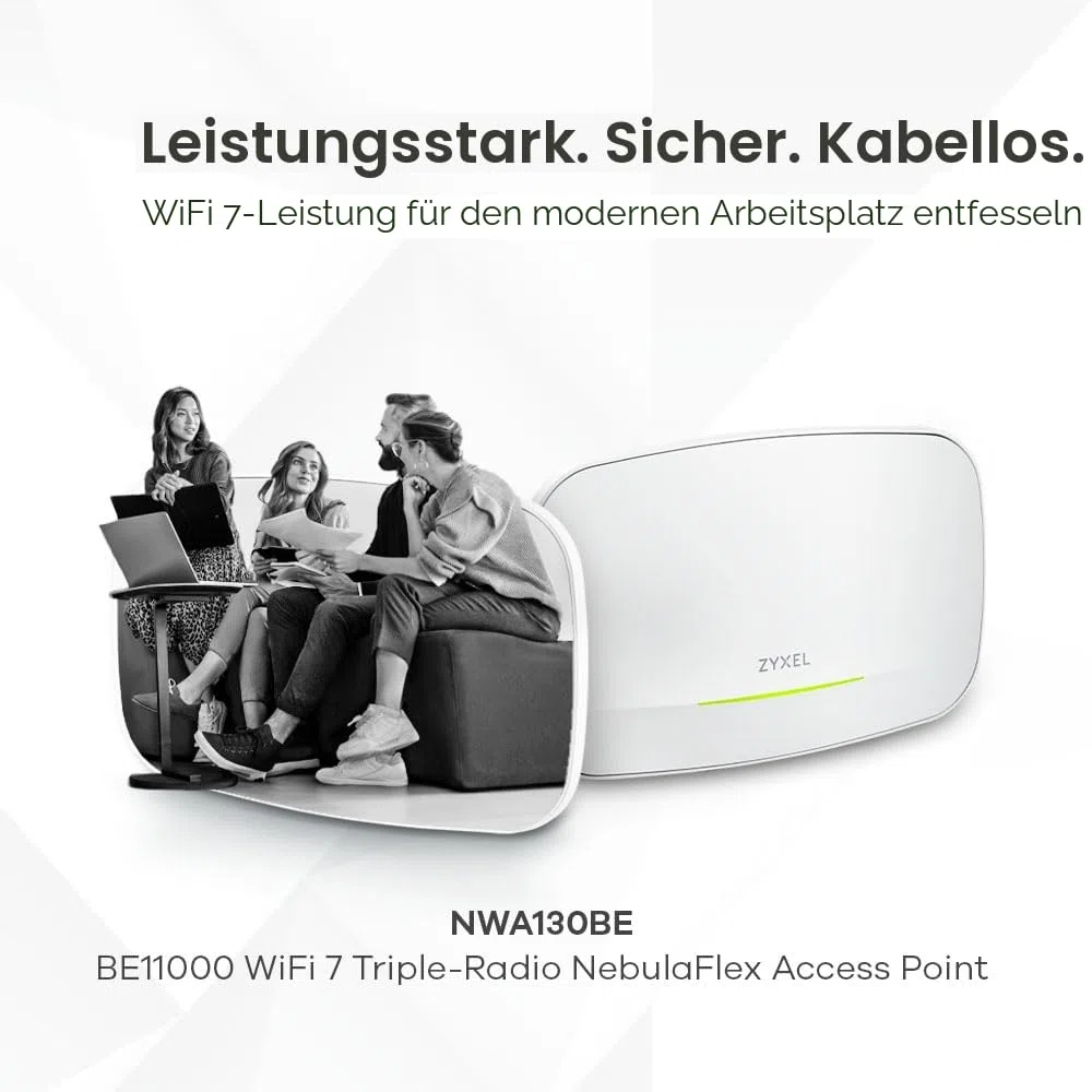Zyxel WiFi 7 BE11000 WLAN Access Point PoE | 2x 2,5G Ethernet Ports | PoE+ | Enterprise-klasse Triple-Radio | Mesh | Cloud, App oder Standalone Management | USB-C-Netzteil (Nicht Enthalten) [NWA130BE]