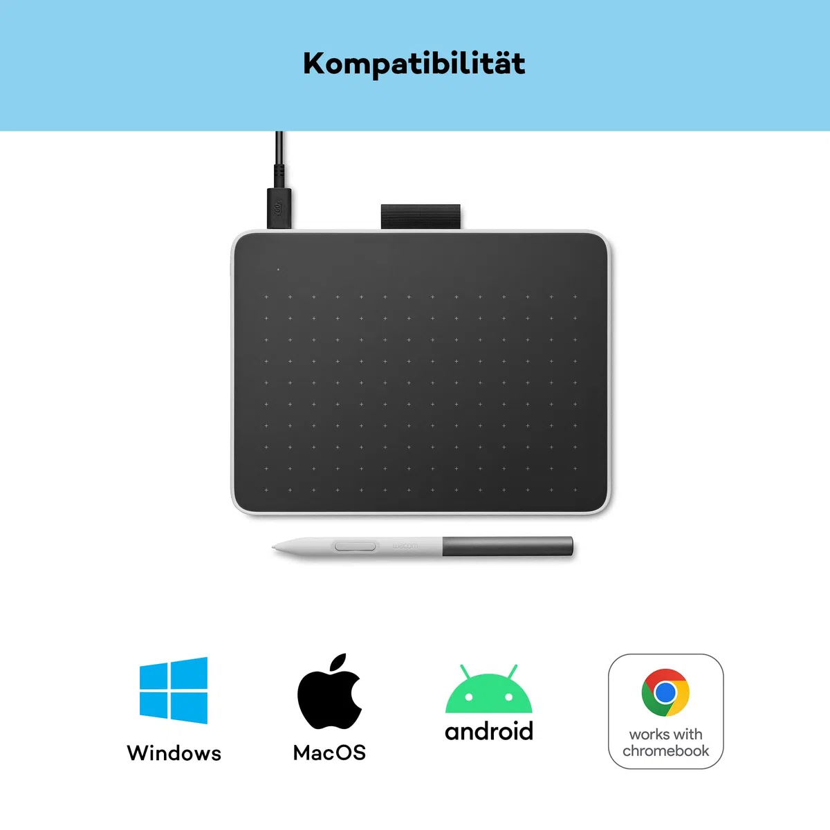 Wacom One S Stifttablett inkl. batterielosem EMR-Stift, Bluetooth-Verbindung, für Windows, Mac, Chromebook und Android – ideal für kreative Einsteiger, digitales Zeichnen und alltägliche Büroarbeiten.