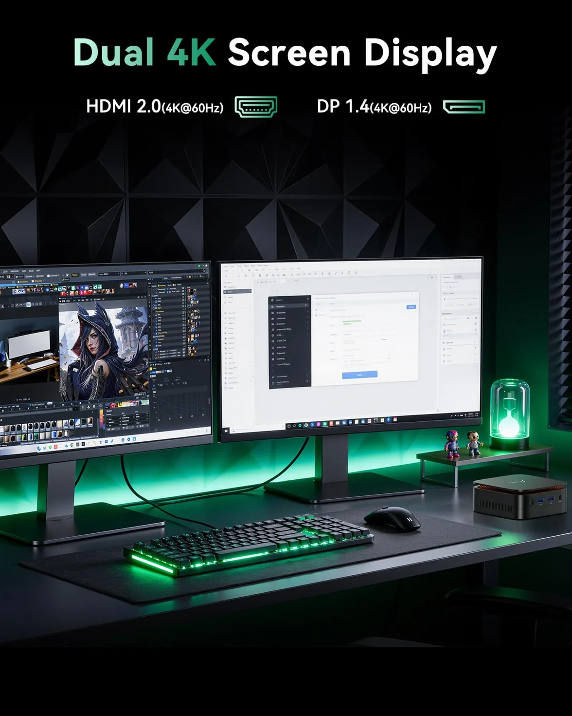 NiPoGi Essenx E1 Mini PC AΜD 3150U W-11 Pro(2C/4T, bis zu 3,3 GHz) 8GB DDR4 RAM+256GB SSD(bis zu 2 TB) 4K@60Hz Dual Display HDMI 2.0+DP 1.4/Wi-Fi 5/BT 4.2/LAN, Desktop-PC für Büro/Bildung/Multimedia