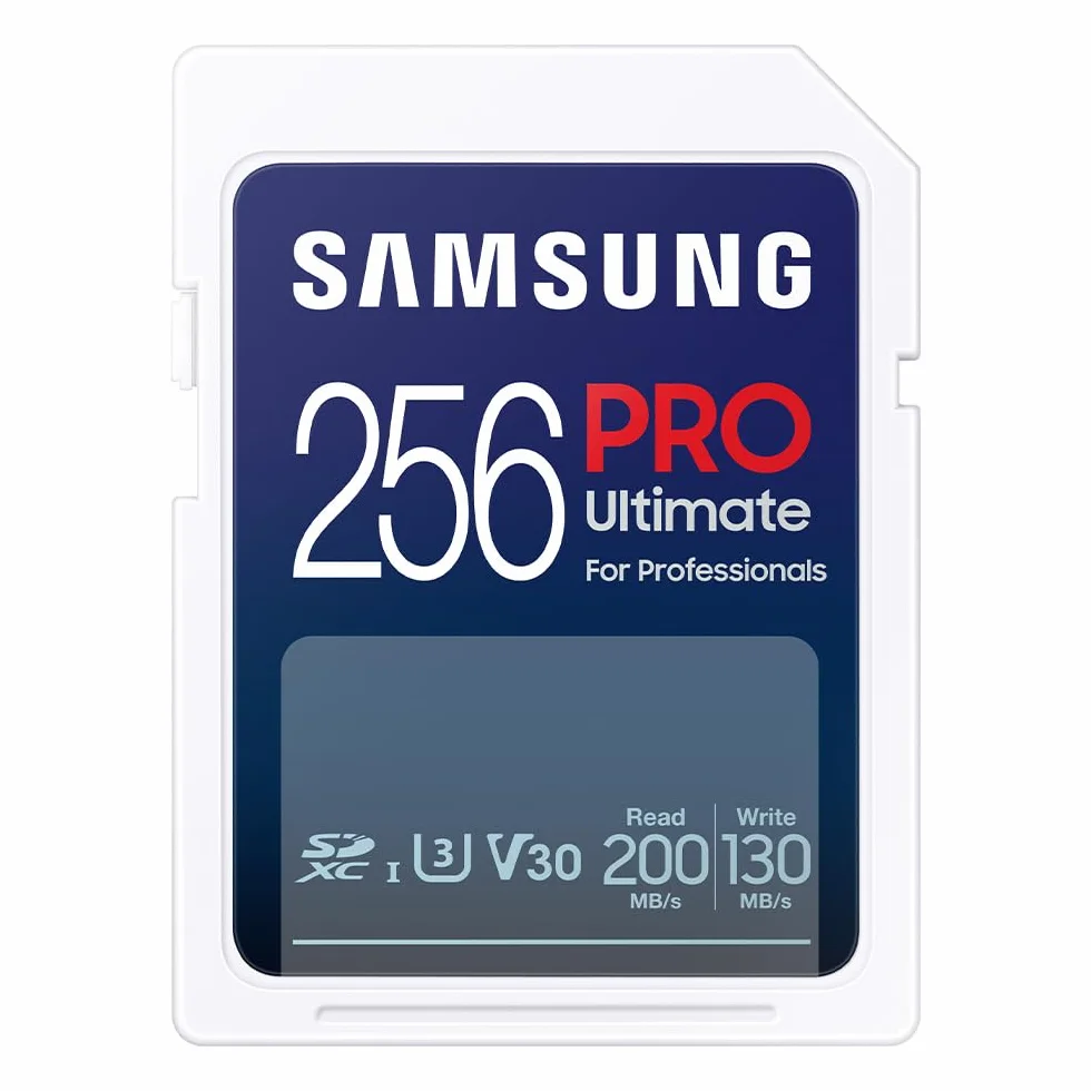 Samsung PRO Ultimate SD-Karte, 256 GB, UHS-I U3, Full HD & 4K UHD, 200 MB/s Lesen, 130 MB/s Schreiben, Speicherkarte für Kamera, PC, Drohne oder Action-Cam, Inkl. USB-Kartenleser, MB-SY256SB/WW
