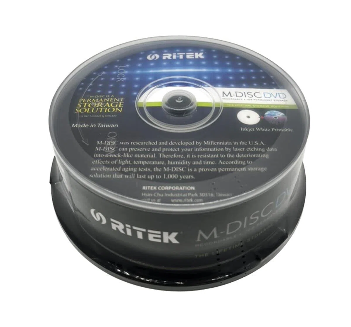 M-Disc DVD 4,7 GB | Langzeitarchivierung | 1000 Jahre Lebensdauer | Hitze- und wasserbeständig | weiß Inkjet bedruckbar | 25er Spindel
