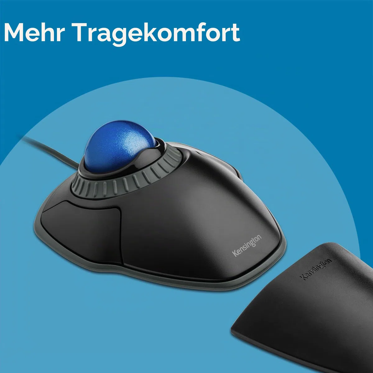 Kensington Orbit TrackBall, Kabelgebundene ergonomische TrackBall-Maus mit Scroll-Ring, 40 mm Kugel, Kompatibel mit Windows & macOS, für Rechts- und Linkshänder, Schwarz/Blau, K72337EU