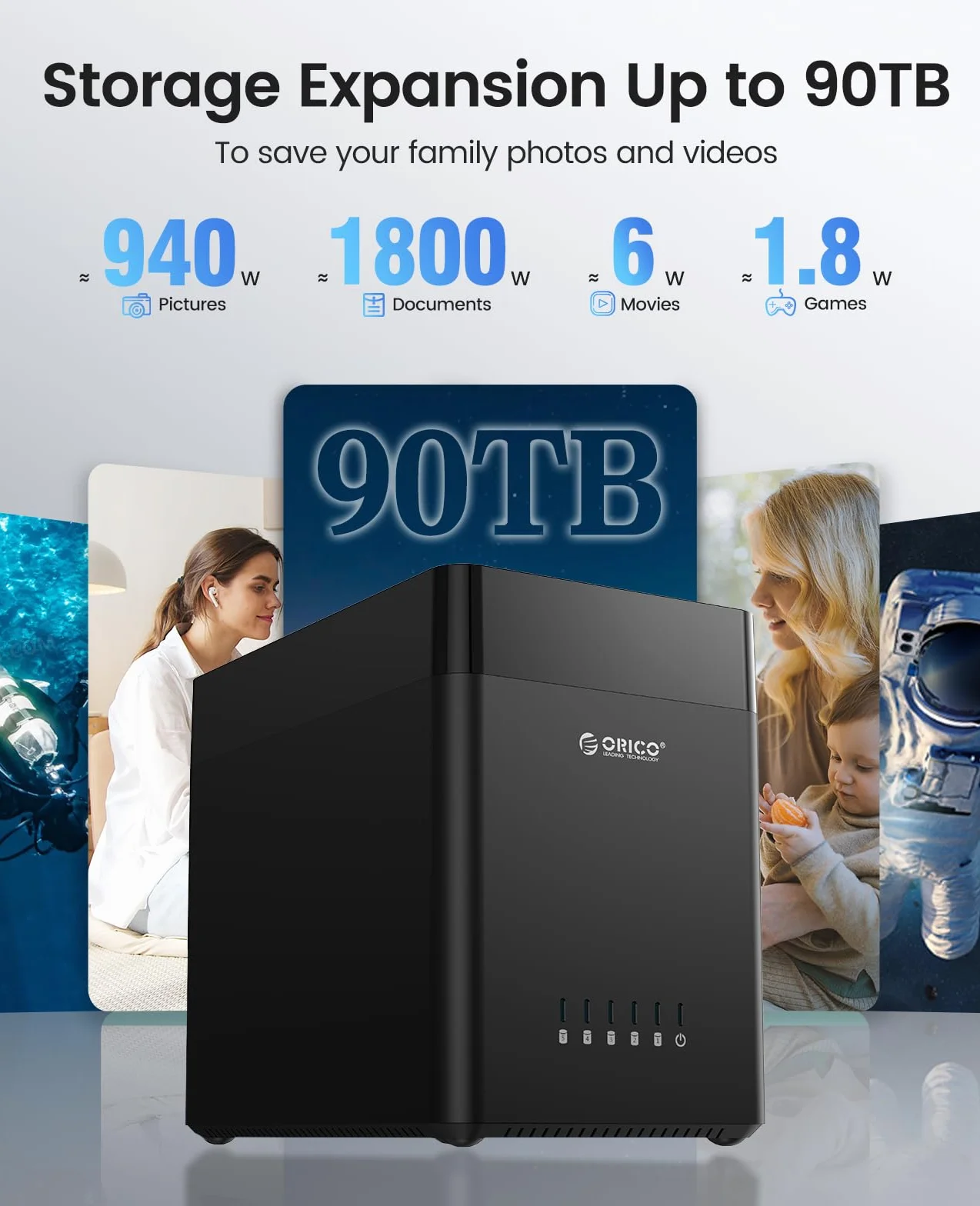 ORICO Tool-Free 5 Bay USB 3.0 3,5 Zoll Magnetic-Type Festplattengehäuse für 3,5'' SATA HDD bis zu 5x18TB, Festplatte Dockingstation Kompatibel mit Windows/Mac OS/Linux (DS500U3)