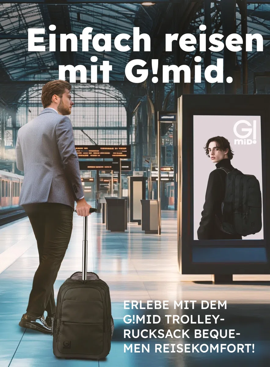 Trolley-Rucksack - Business Laptop- & Tablet-Trolley - Reiserucksack & Handgepäck - wasserabweisend & robust - viele Fächer mit Hauptfach für Kleidung - für Arbeit, Schule, Reisen & Uni