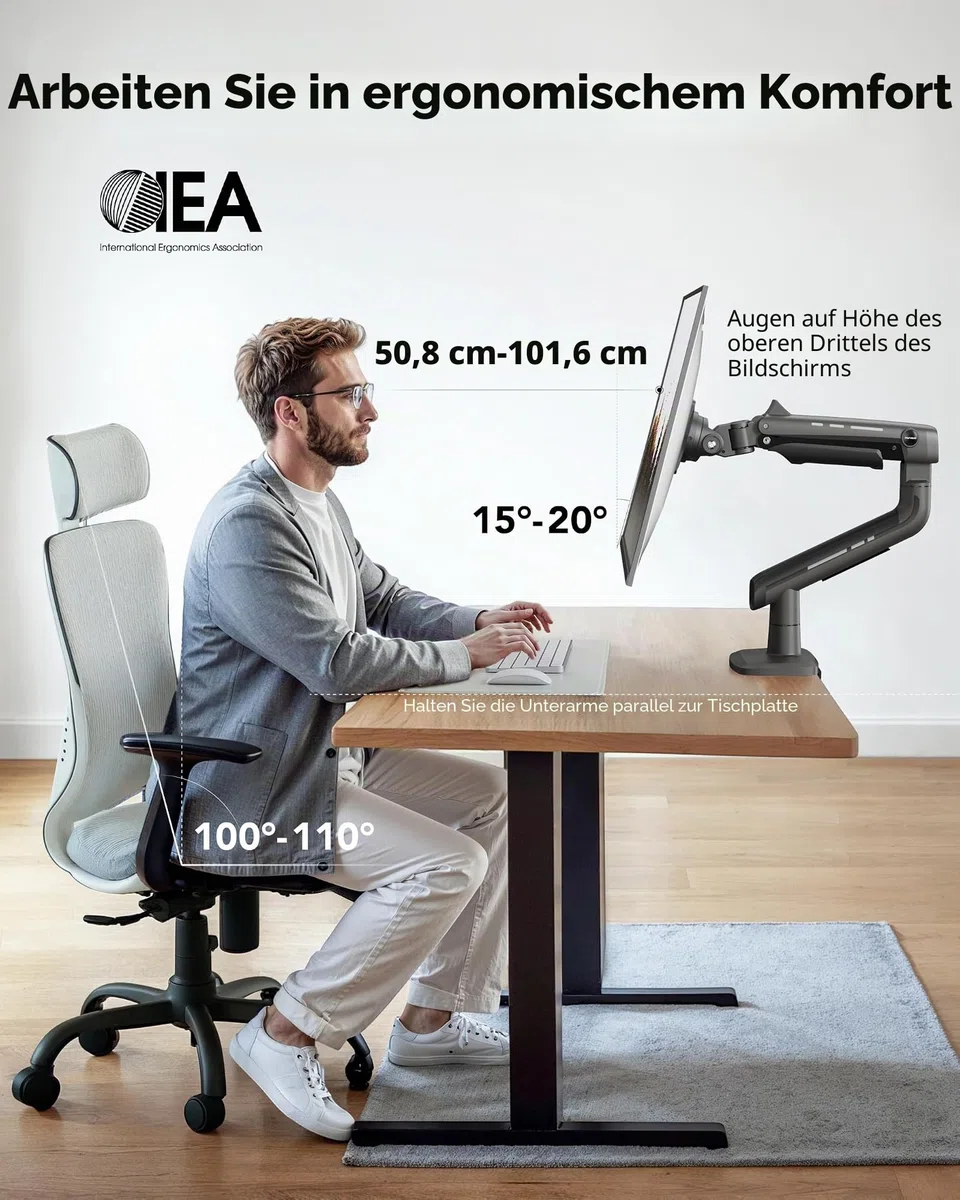 HUANUO Monitor Halterung für Ultrawide-Bildschirme bis 49 Zoll, Hält 18 kg, Ultrawide Bildschirmhalterung, Vollständig Verstellbarer Monitorarm mit C-Klemme, Durchbruchbasis, max. VESA 100x100mm