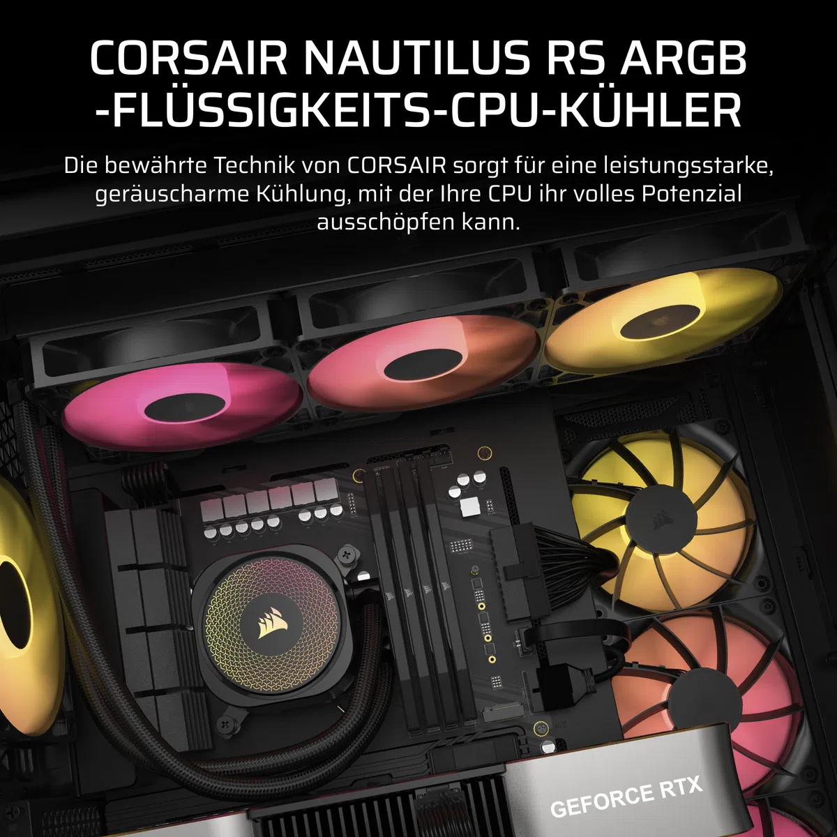 CORSAIR NAUTILUS 360 RS ARGB CPU-Flüssigkeitskühler – 360mm AIO – Schwarz | Geräuscharm, Direkter Mainboard-Anschluss, Intel LGA 1851/1700, AMD AM5/AM4, 3x RS120 ARGB-Ventilatoren Inbegriffen