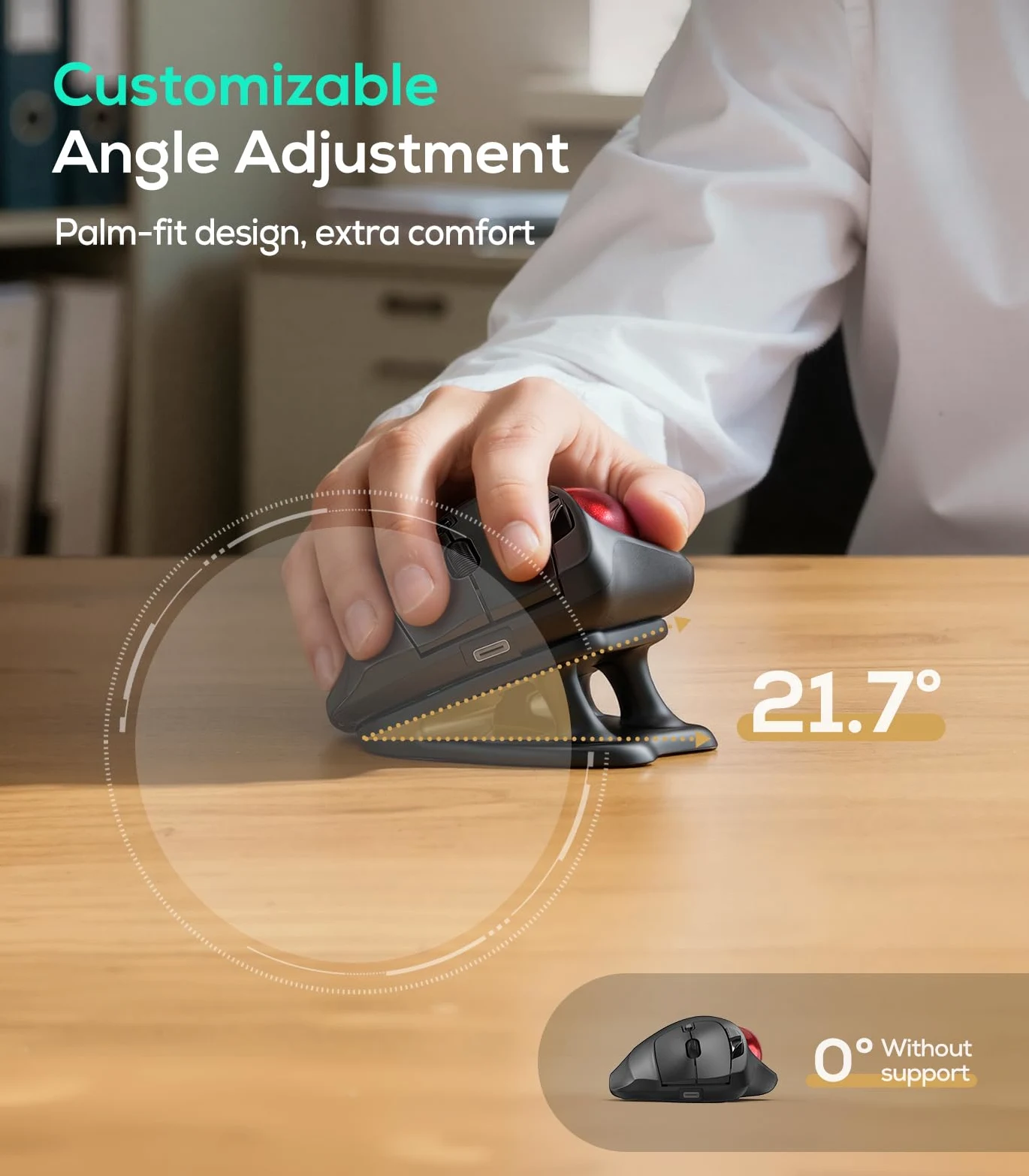 Nulea M511 drahtlose Trackball-Maus, wiederaufladbare ergonomische Daumen-Control-Maus mit Kipphalter, Glatte und präzise Tracking, 3 Geräteanschluss (Bluetooth oder USB-Empfänger)(Rot)