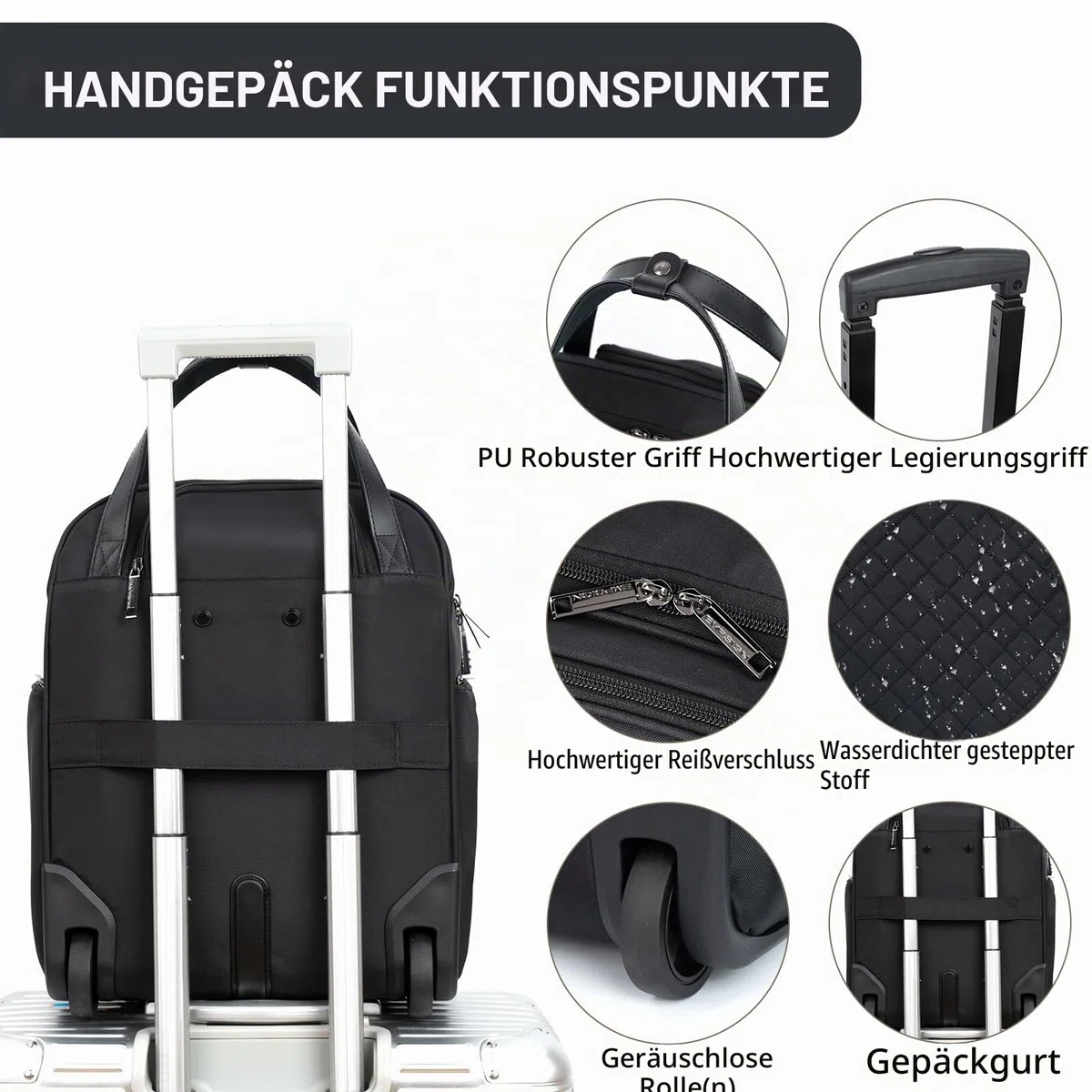 EMPSIGN Handgepäcktasche mit Rädern unter dem Sitz, 40,6 cm, Schwarz, 16 Inch, Handgepäck unter dem Sitz