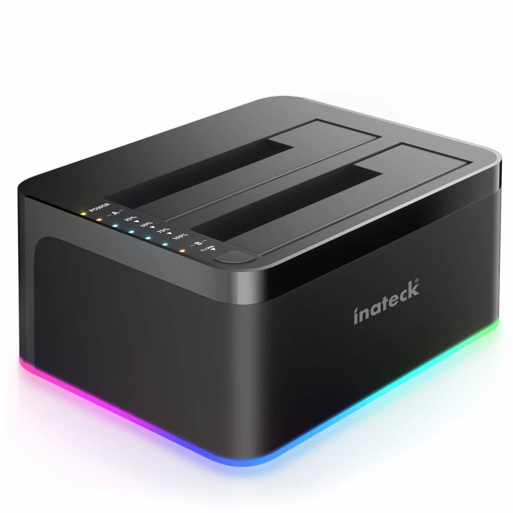 Inateck RGB Festplatten Dockingstation USB 3.0 mit Offline-Klonfunktion, für 2.5 u. 3.5 Zoll SATA HDDs und SSDs, UASP Unterstützt, Schwarz