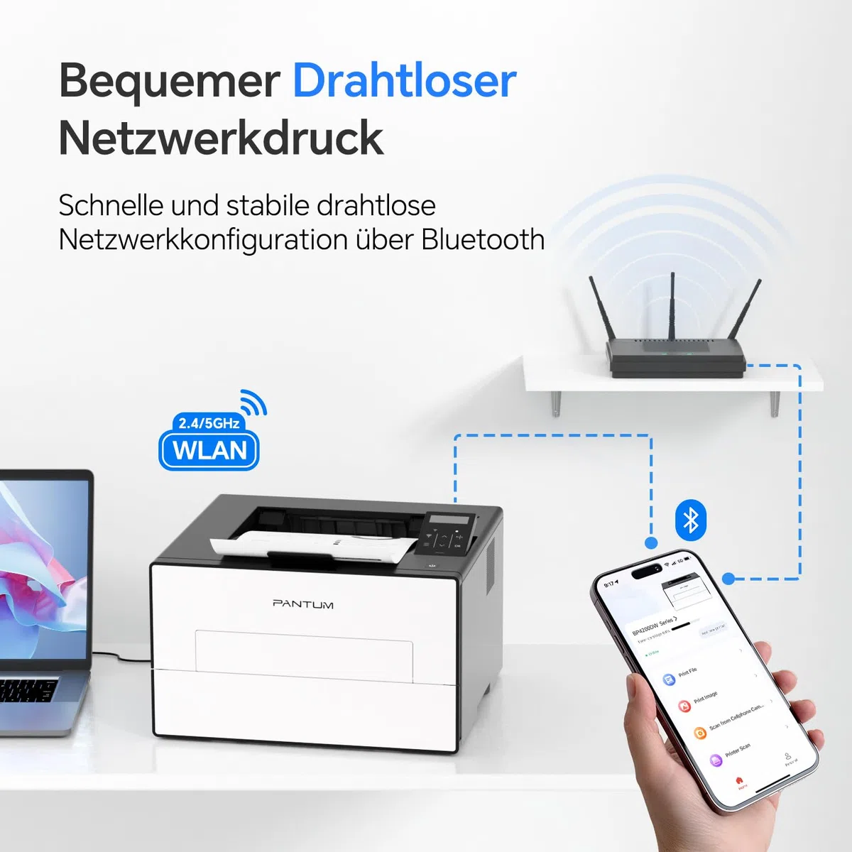 PANTUM BP4209DW Laserdrucker Schwarz Weiss mit Automatischer Duplexdruck, Drucker WLAN/USB/Ethernet, A4, 30 ppm, Inklusive 1000-Seiten-Starter-Tonerkassette