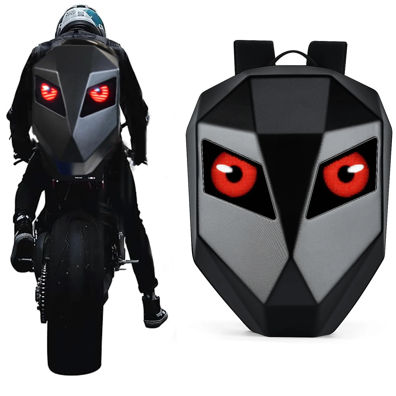 Gelrova LED Rucksäcke mit Programmierbarem Vollfarbbildschirm Motorrad-Rucksack, Dynamisch, APP, Wasserdicht, Unterstützt iOS/Android-System, Text/Bild/Gif-Animation