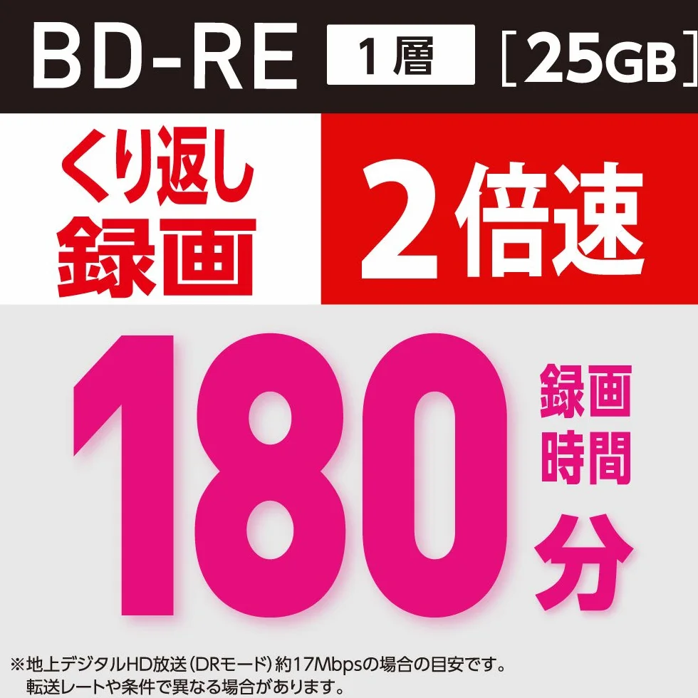 Verbatim Japan VBE130NP50SV1 Blu-ray Disc für wiederholte Aufnahmen, 25 GB, 50 Blatt, weiß druckbar, einseitig, 1 Schicht, 1-2x Geschwindigkeit