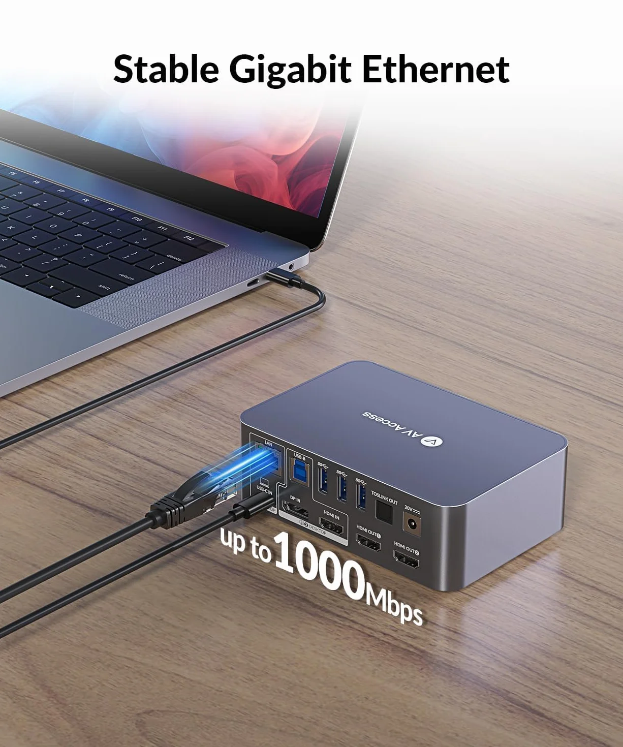 AV Access Docking Station KVM Switch Dual Monitor für Laptop & Desktop - USB C-Ladung, Vollaluminium, KVM-Switcher für 2 PCs mit Ethernet, EDID, 4K@60Hz/2K@144Hz/1080P@240Hz, 3xUSB 3.0, Netzteil