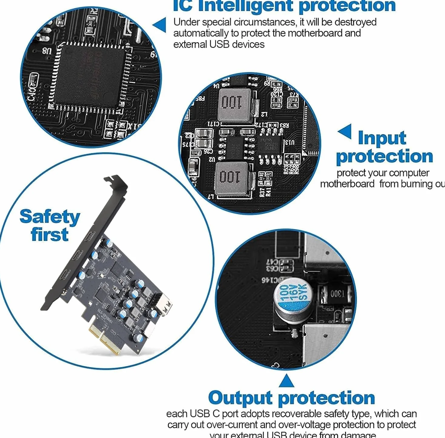 PCIe USB 3.2 Gen2 10 Gpbs Erweiterungskarte 5 Ports, darunter 3 USB C und 2 interne Ports (1 Typ-A, 1 Typ-E) für Desktop PC