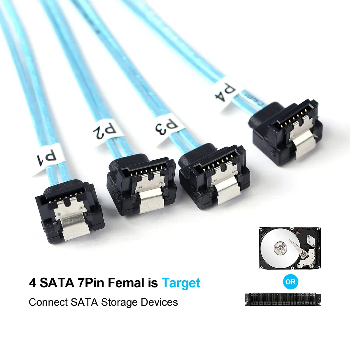 ADCAUDX SFF-8643 auf SATA: 0,5 m Mini-SAS auf SATA, 90 Grad rechtwinkliges Vorwärts-Breakout-Kabel, Mini-SAS-HD-SFF-8643-Controller auf Festplatte (1,6 Fuß)