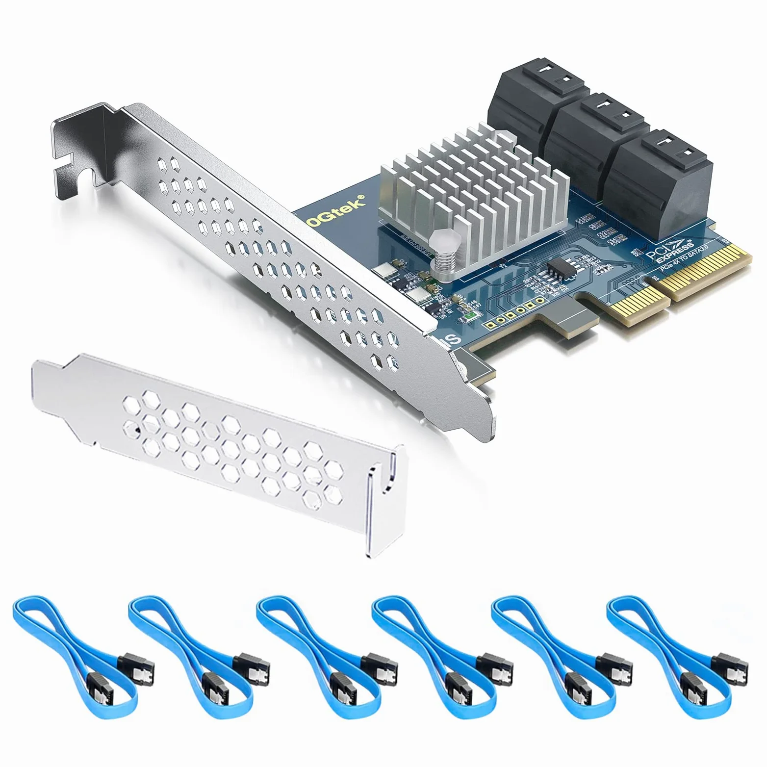 10Gtek PCIe SATA X4 Card 6 Port with 6 SATA Cables and Low Profile Bracket, 6Gbps SATA3.0 Controller PCI Express Expansion Card, Support 6 SATA 3.0 Devices