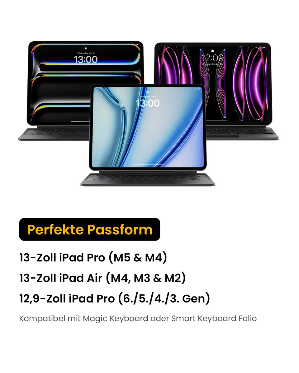 tomtoc Portfolio Tablet Tasche für 13 Zoll iPad Air M4/M3/M2 2026, 13 Zoll iPad Pro M5/M4 2025-2024, 12,9" iPad Pro, 12,4" Galaxy Tab S10+/S9+, Hartschale Hülle für Magic/Smart Keyboard/Apple Pencil