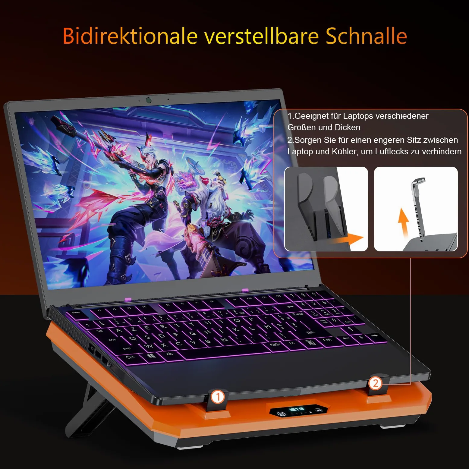 IETS GT300 Verbessertes Laptop-Kühlpad mit verstellbarem Ständer, Turbo-Kühler für schnelle Kühlung, 10-17 Zoll Gaming-Laptop, Flexibler Dichtungsring, mit Verstellbarer Luftfilterklemme (GT300F1)