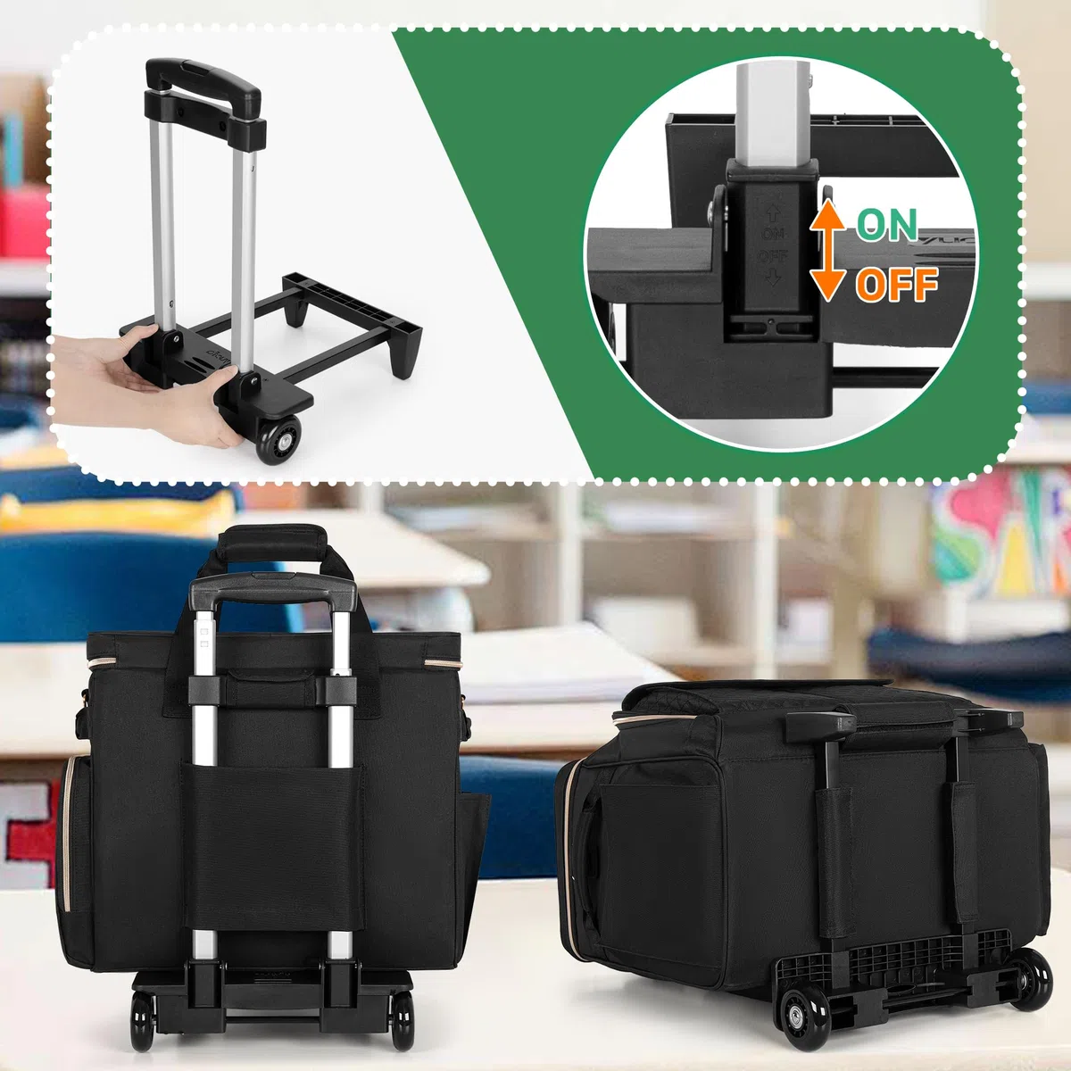 Luxja Lehrertasche Damen Groß, Lehrertasche Trolley, Lehrertrolley für Reisen & Schule, Rollende Laptoptasche Frauen mit Rädern, Schwarz