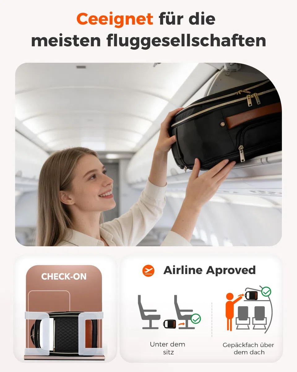 Rucksack mit Rollen Damen 17 Zoll Laptop, 2 in 1 Rucksack Trolley, Leichter Reise Laptop Trolley (52x33x20 cm),180 Grad Offnung, wasserabweisend, 35 Liter Fassungsvermogen