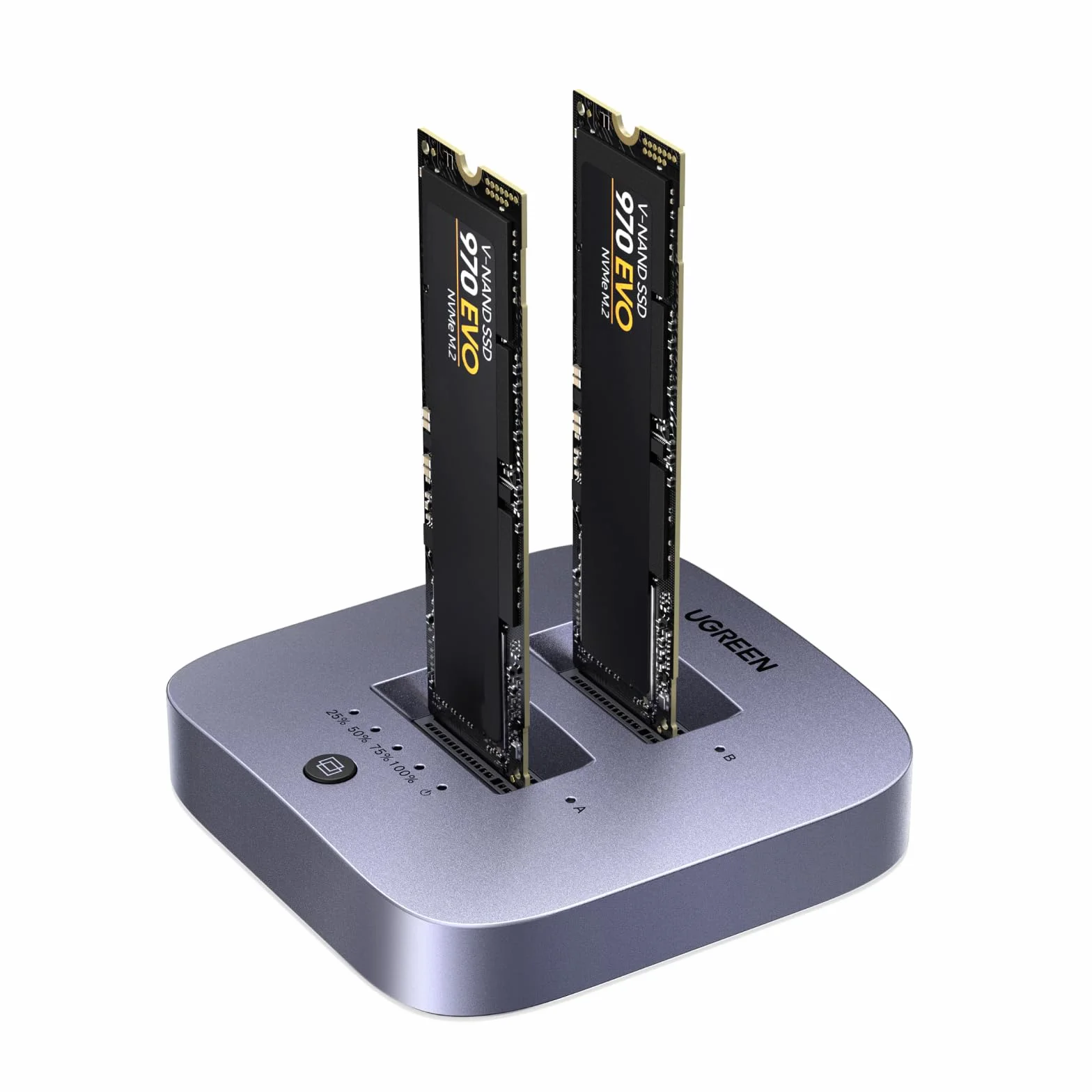 UGREEN Festplatten Dockingstation, USB 3.2 Gen 2X2 20Gbps Dual Bay NVMe SSD Gehäuse, M.2 Festplattengehäuse für M Key PCIE NVMe SSD, Offline-Klonen und UASP unterstützt