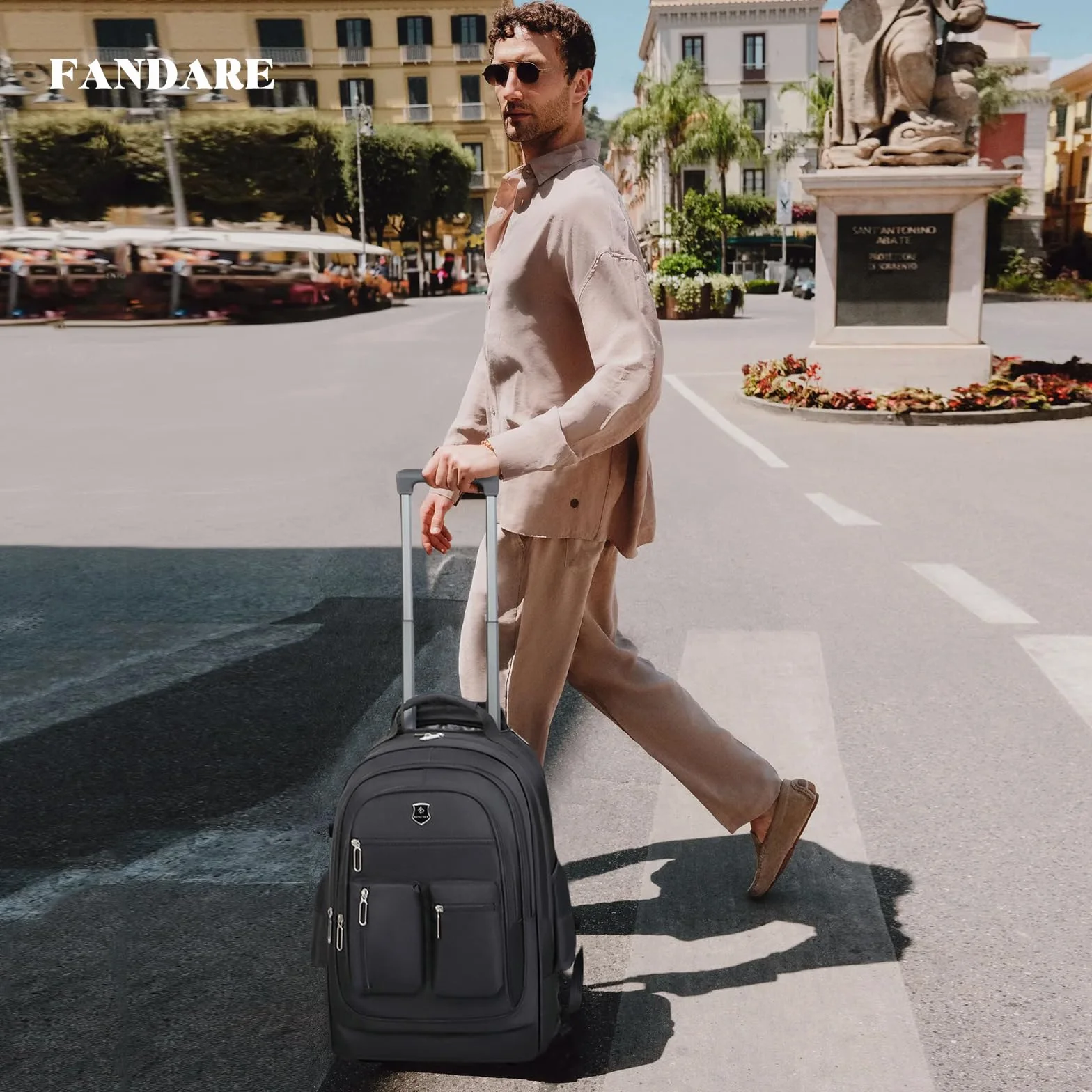 FANDARE Business Trolley Reiserucksack mit Rollen Handgepäck Koffer Groß Rolling 15.6 Zoll Laptop Rucksack Reisetasche mit Rädern Herren Laptoptasche Reisekoffer Aaktenkoffer für Schule Arbeit