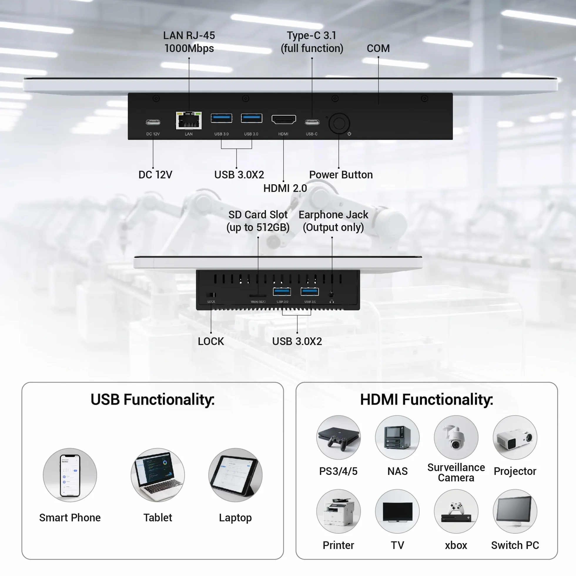 Tablet Panel Computer All in One 13,3 Zoll-HEIGAOLAPC Industrie Touch Panel PC Win11, N5100, Embedded Mini PC mit Touchscreen, 8GB Ram 128GB Rom 1920*1080 IPS, USB3.0*4, RS232, LAN, HDMI, Type-C 3,1