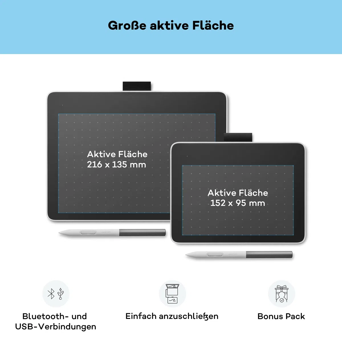 Wacom One S Stifttablett inkl. batterielosem EMR-Stift, Bluetooth-Verbindung, für Windows, Mac, Chromebook und Android – ideal für kreative Einsteiger, digitales Zeichnen und alltägliche Büroarbeiten.