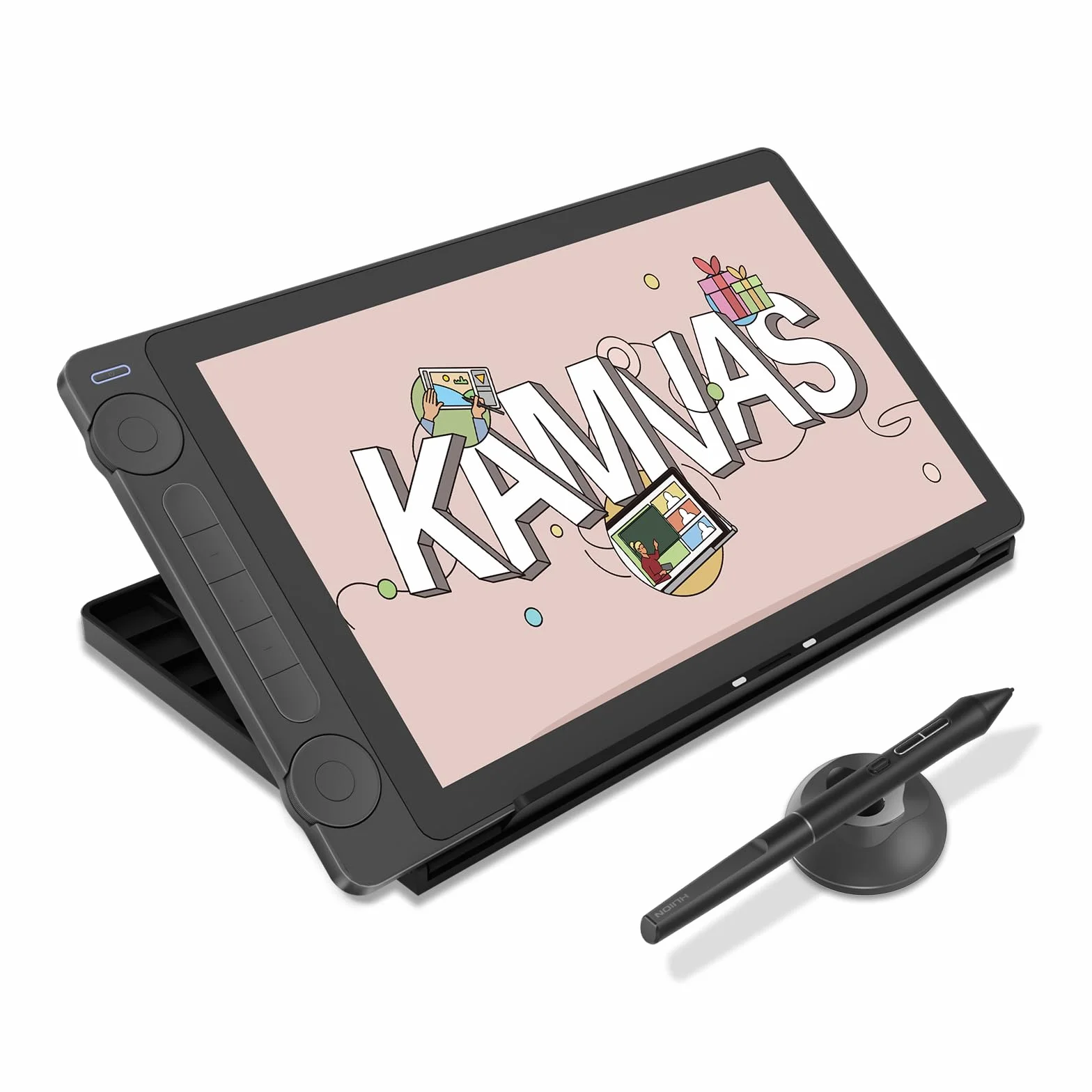 HUION Kamvas 13 Gen 3 Grafiktablett mit Display, 13,3-Zoll-Zeichenmonitor aus Canvas-Glas, 99% sRGB-Abdeckung, neues PenTech 4.0, 16384 Stiftdruck, Zwei Drehregler, Verstellbarer Ständer, Schwarz