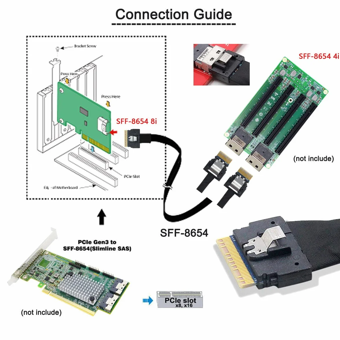 cablecc PCI-E Ultraport Slimline SAS Slim 4.0 SFF-8654 8i 74pin auf Dual SFF-8643 4i Mini SAS HD Kabel PCI-Express