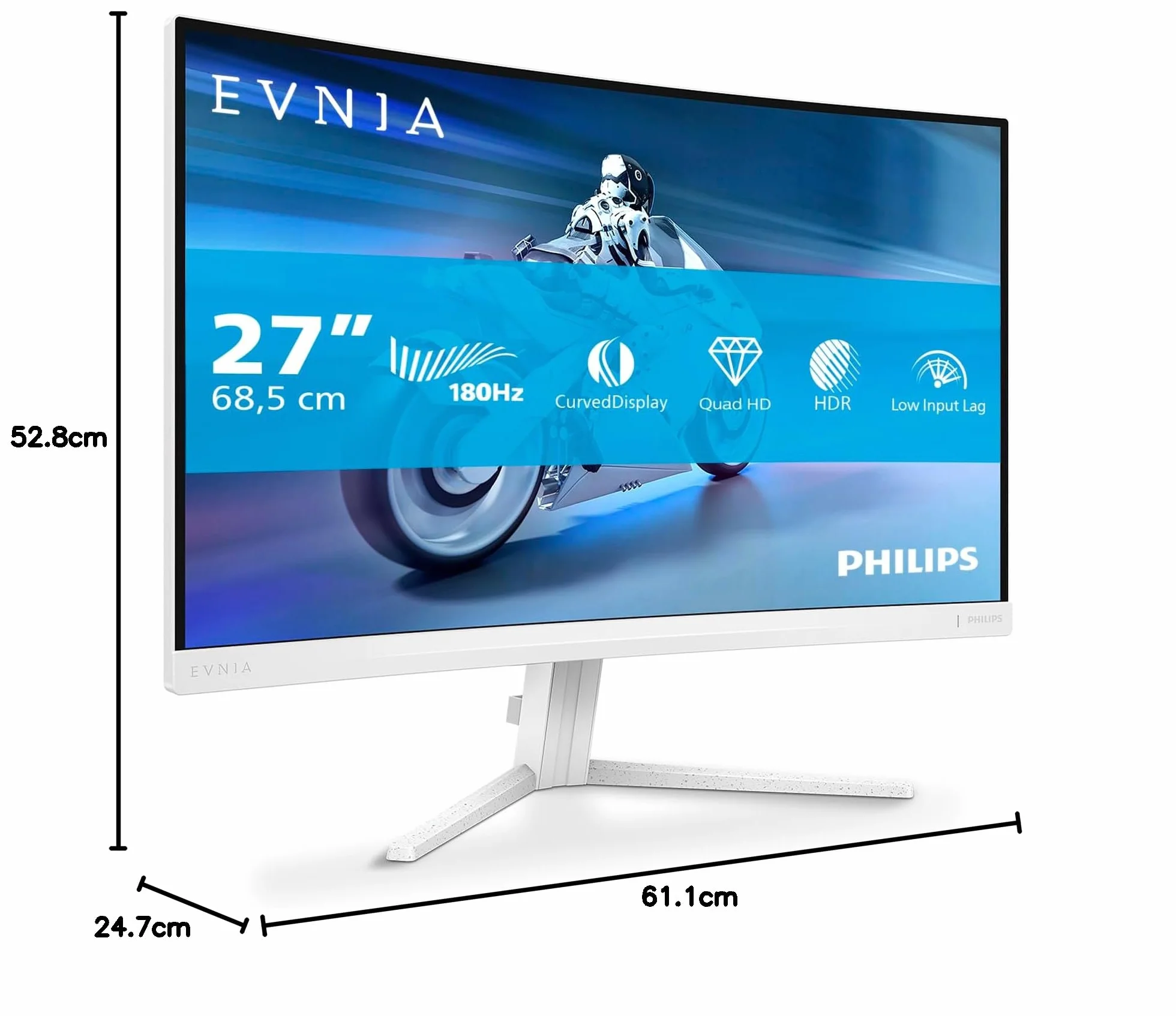 Philips Evnia 27M2C5501-27 Zoll Quad HD Curved Gaming Monitor, 180 Hz, 1 ms, FreeSync Premium, HDR10, Ambiglow (2560x1440, 2X HDMI 2.0, 1x DisplayPort 1.4) Weiss