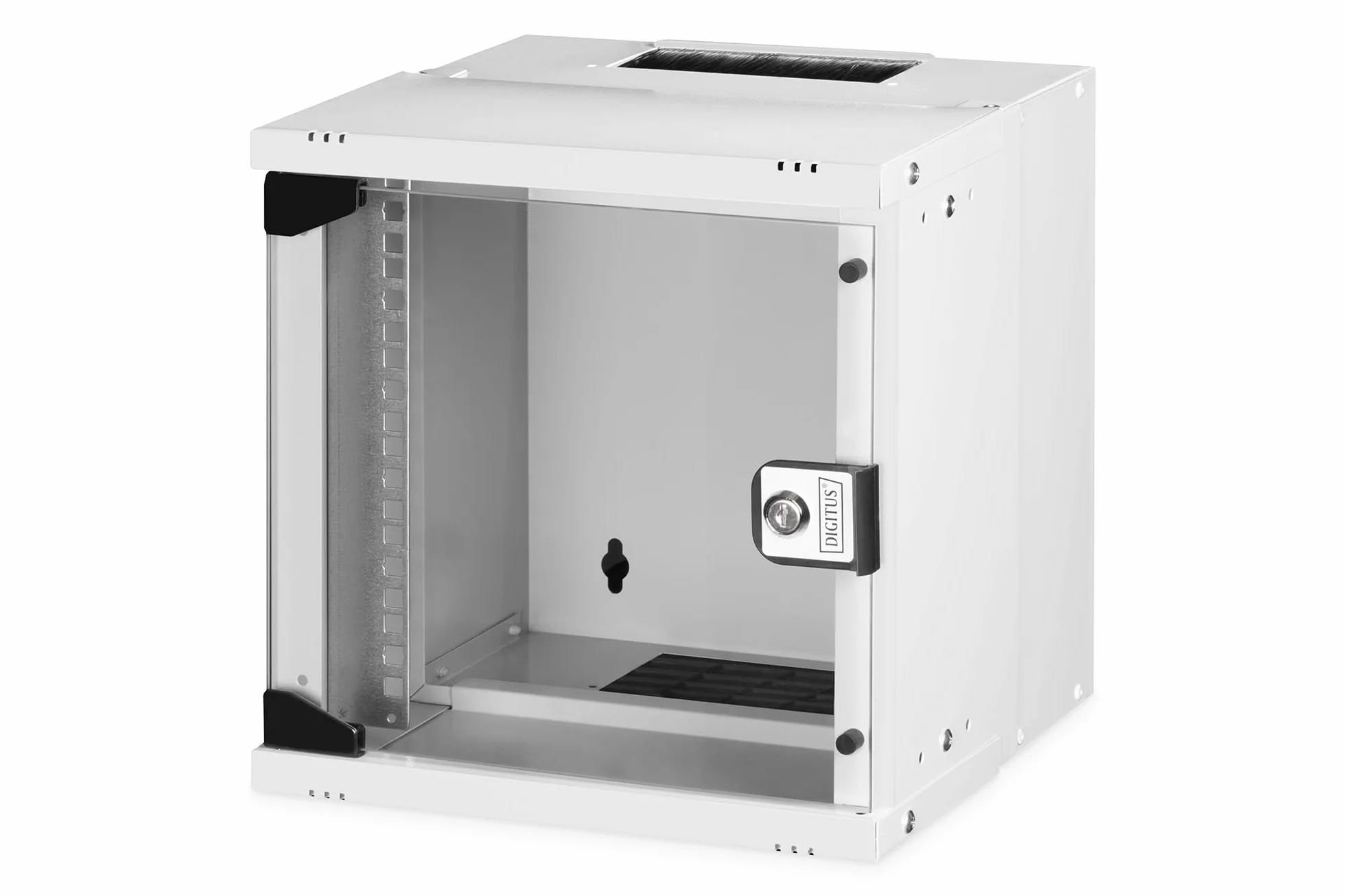 DIGITUS Netzwerkschrank – 10 Zoll 6HE – Unmontiert – SOHO PRO – Grau | 254 mm Nutztiefe – 325 x 315 x 300 mm HxBxT – Traglast 30 kg – Wandmontage – Glastür