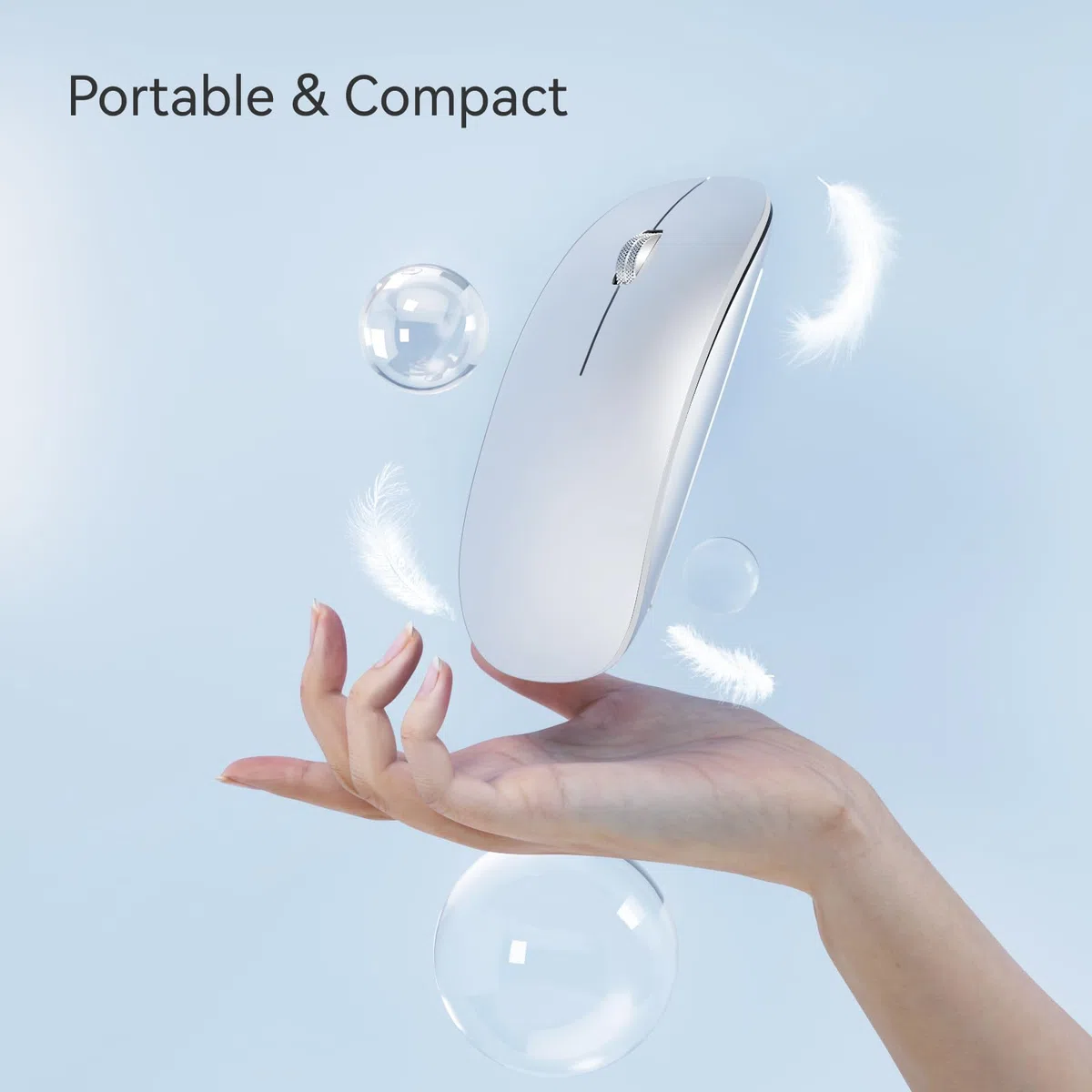 Uiosmuph Bluetooth Maus, Kabellose Maus mit USB-Nano-Empfänger, Tri-Mode (Dual Bluetooth 5.1 + 2.4GHz) Leise Funkmaus Wiederaufladbare für Laptop, PC, iPad, Mac Silber
