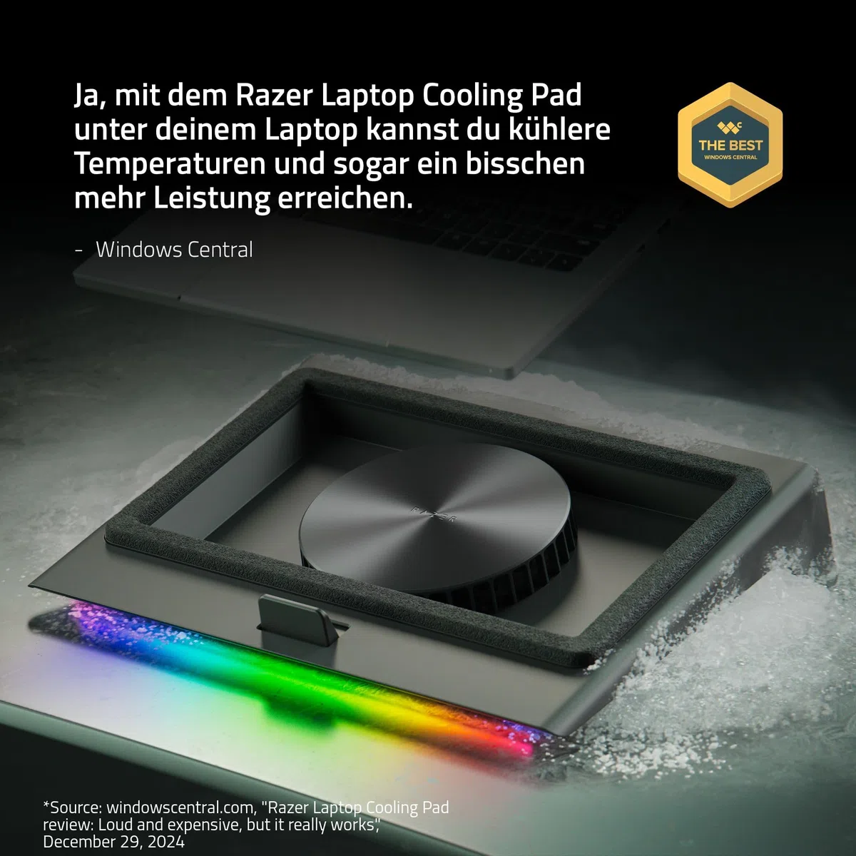 Razer Laptop Cooling Pad - Smart Cooling Laptop-Ständer für 14" bis 18" Zoll Laptops - luftdichte Druckkammer (benutzerdefinierte Lüfterkurven, 3-Port USB-A Hub, Multifunktionstasten) Schwarz