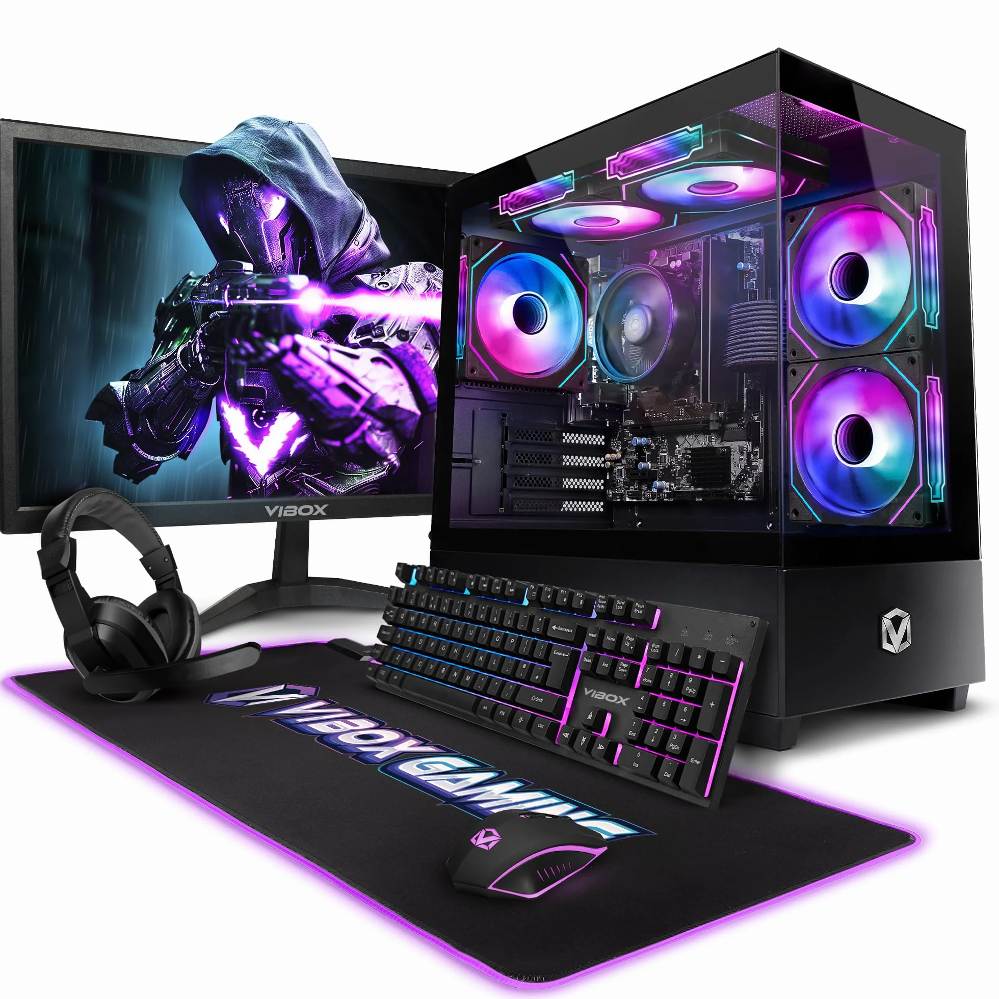 Vibox VI-72 Gaming PC Set Komplett • Monitor 22 Zoll • AMD Ryzen 3 3200G 4-Kern • Radeon Vega 8 • 16GB RAM • 480GB SSD • Windows 11 • WLAN 6 + Bluetooth 5.4