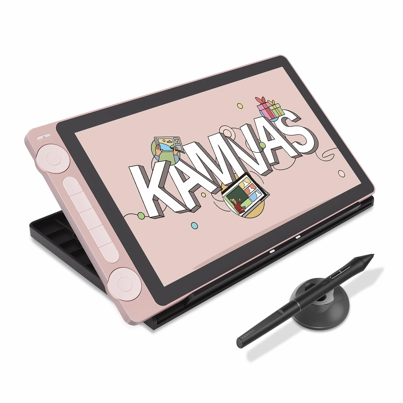 HUION Kamvas 13 Gen 3 Grafiktablett mit Display, Entspiegeltes Geätztes Glas, PenTech 4.0, 16384 Stiftdruck, Verstellbarer Ständer, 13,3 Zoll Dual Dial Zeichentablett für Designer, Künstler, Rosa