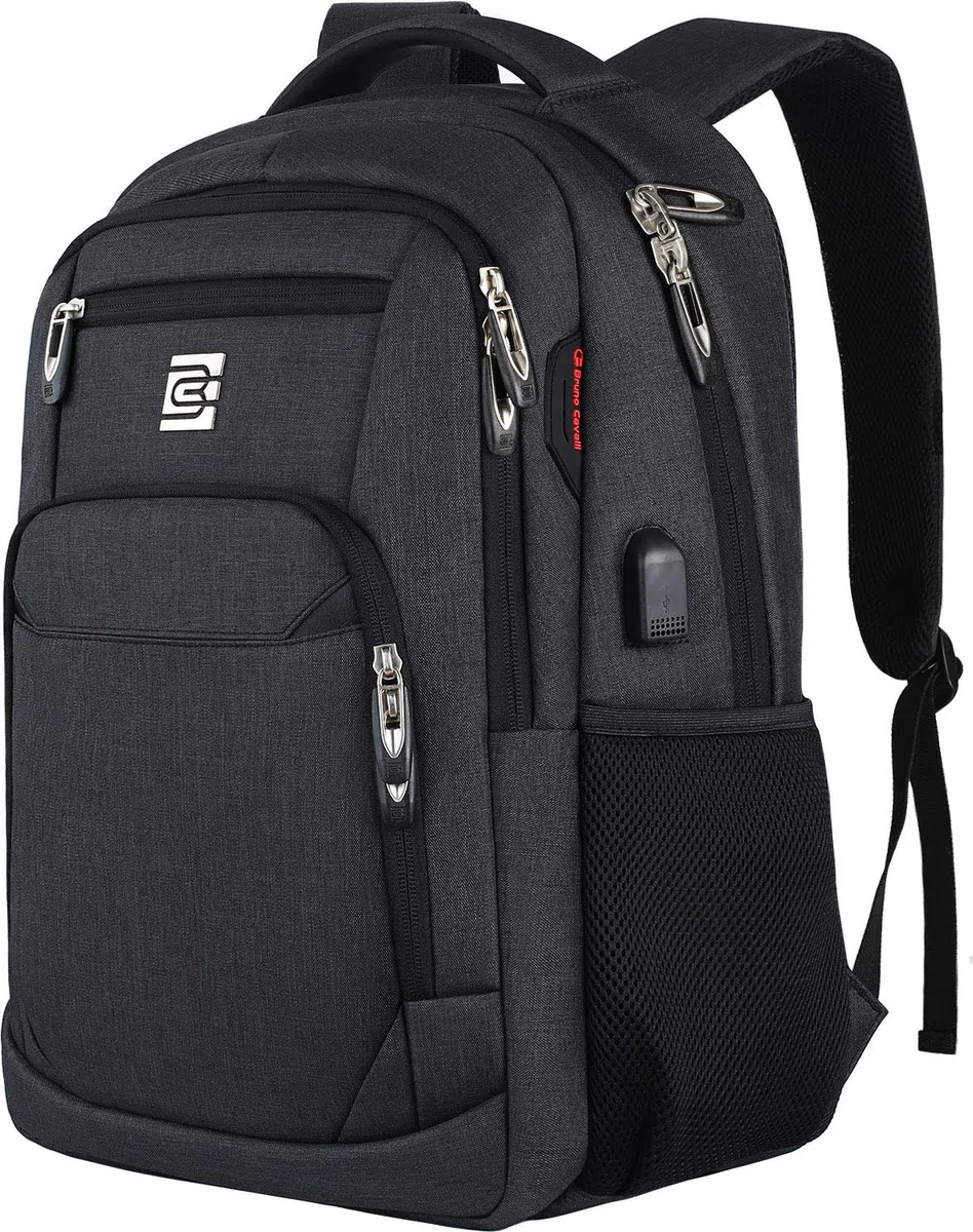 marcello Rucksack Herren, Laptop Rucksack mit USB Ladeanschluss für 17 Zoll Notebooks Arbeit Business, Schule Uni Schulrucksack für Jungen Teenager mit Anti Diebstahl Tasche (Retro-schwarz, 20 Zoll)