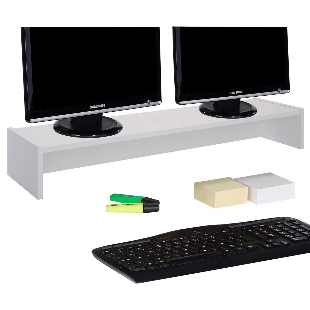 CARO-Möbel Monitorständer Zoom, Weiß – Bildschirmerhöhung 100cm für 2 Monitore, ergonomischer Schreibtischaufsatz, Organizer für Schreibtisch