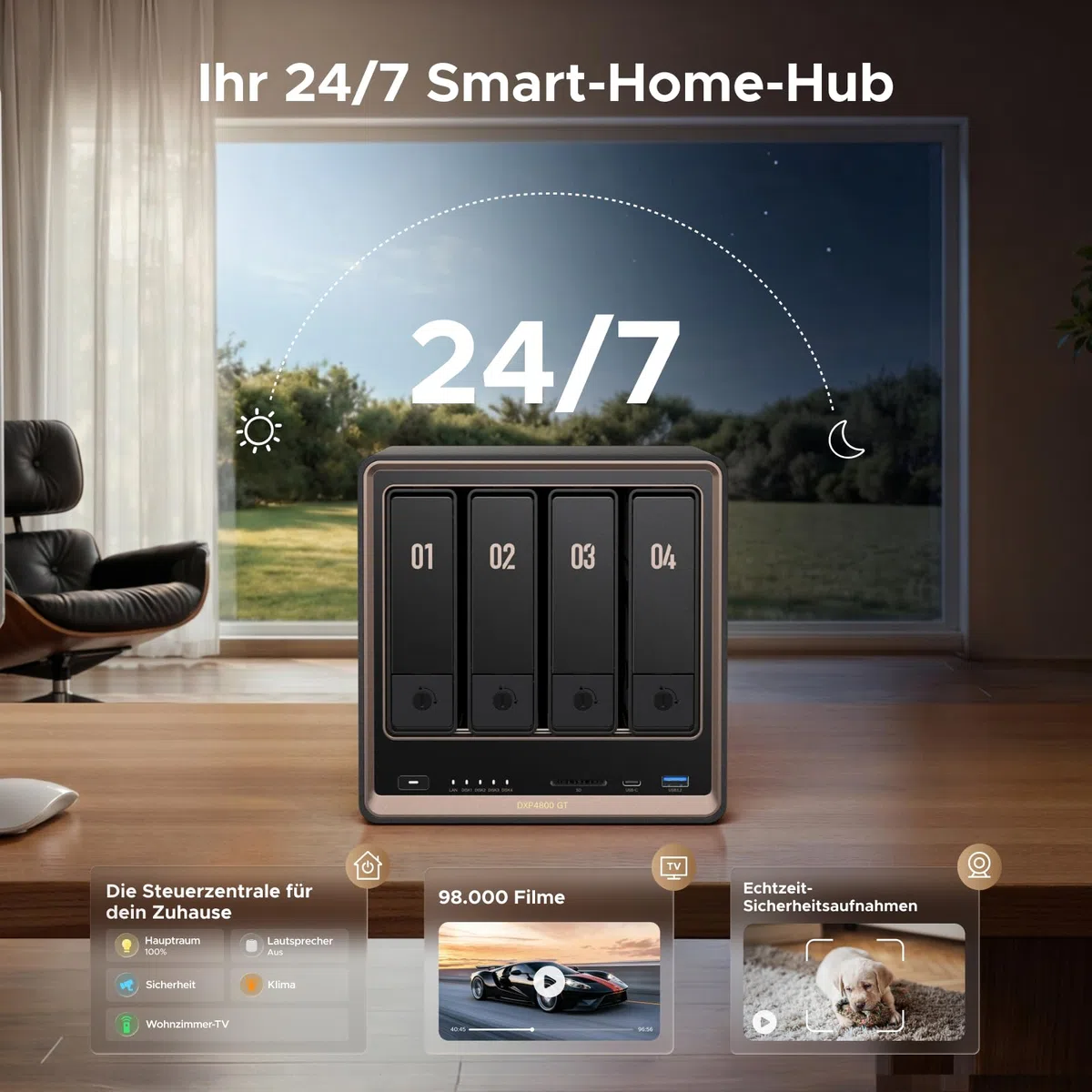UGREEN NASync DXP4800 GT 4-Bay Desktop-NAS-Bundle mit USV