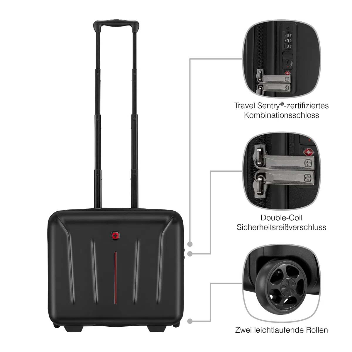 WENGER Amplix Wheeled Case, Laptop-Tasche zum Rollen, Aktenkoffer, Notebook bis 15,6 Zoll, Tablet bis 11 Zoll, 25 l, Damen/Herren, Schwarz, 653893