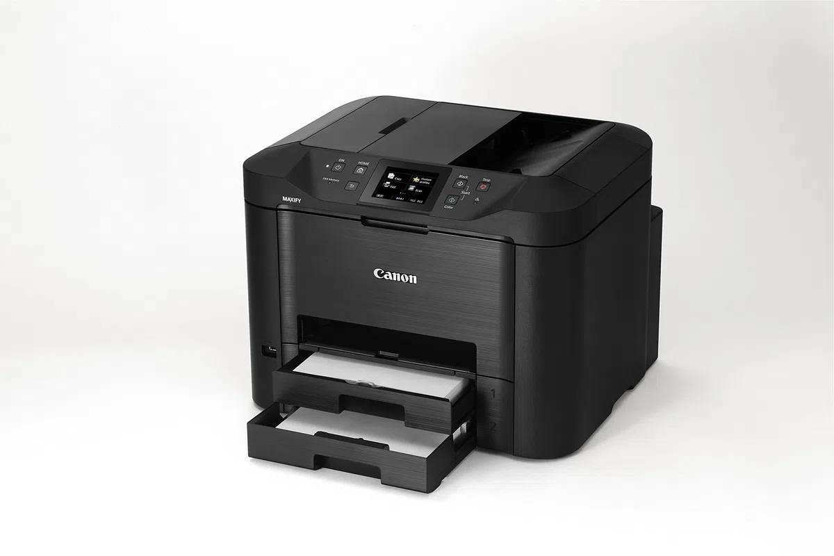 Canon Maxify MB5450 4-in-1 Farbtintenstrahl-Multifunktionsgerät (Drucken, Kopieren, Scannen und Faxen, 4 XL-Tinten, Duplex, USB, LAN/WLAN,D- ADF) schwarz