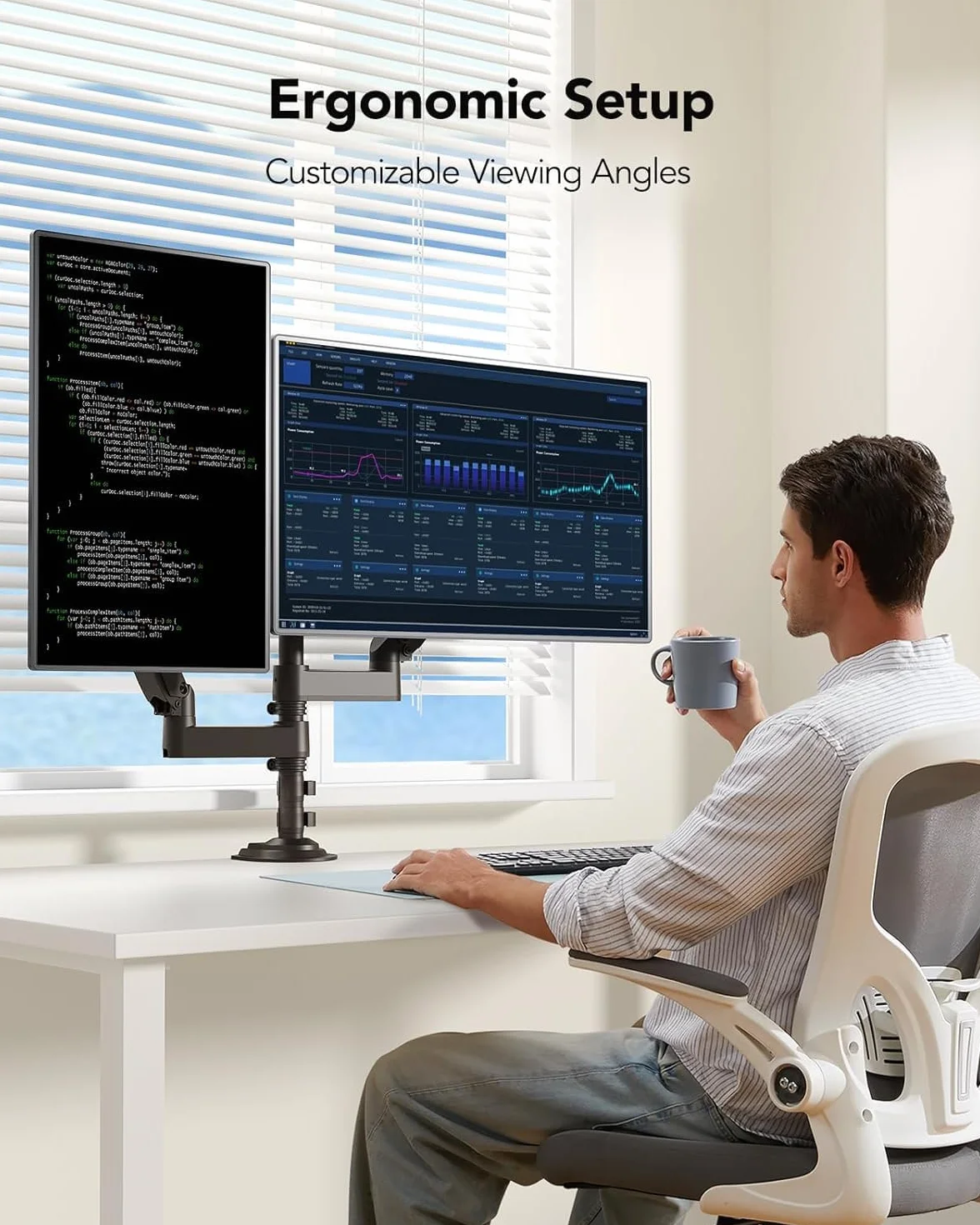 HUANUO Monitor Halterung 2 Monitore für 13-32 Zoll Bildschirm, Gaming Monitorhalterung 2 Monitore Höhenverstellbar mit 9KG Pro Arm, Bildschirmhalterung Neigbar Schwenkbar, VESA 75/100mm