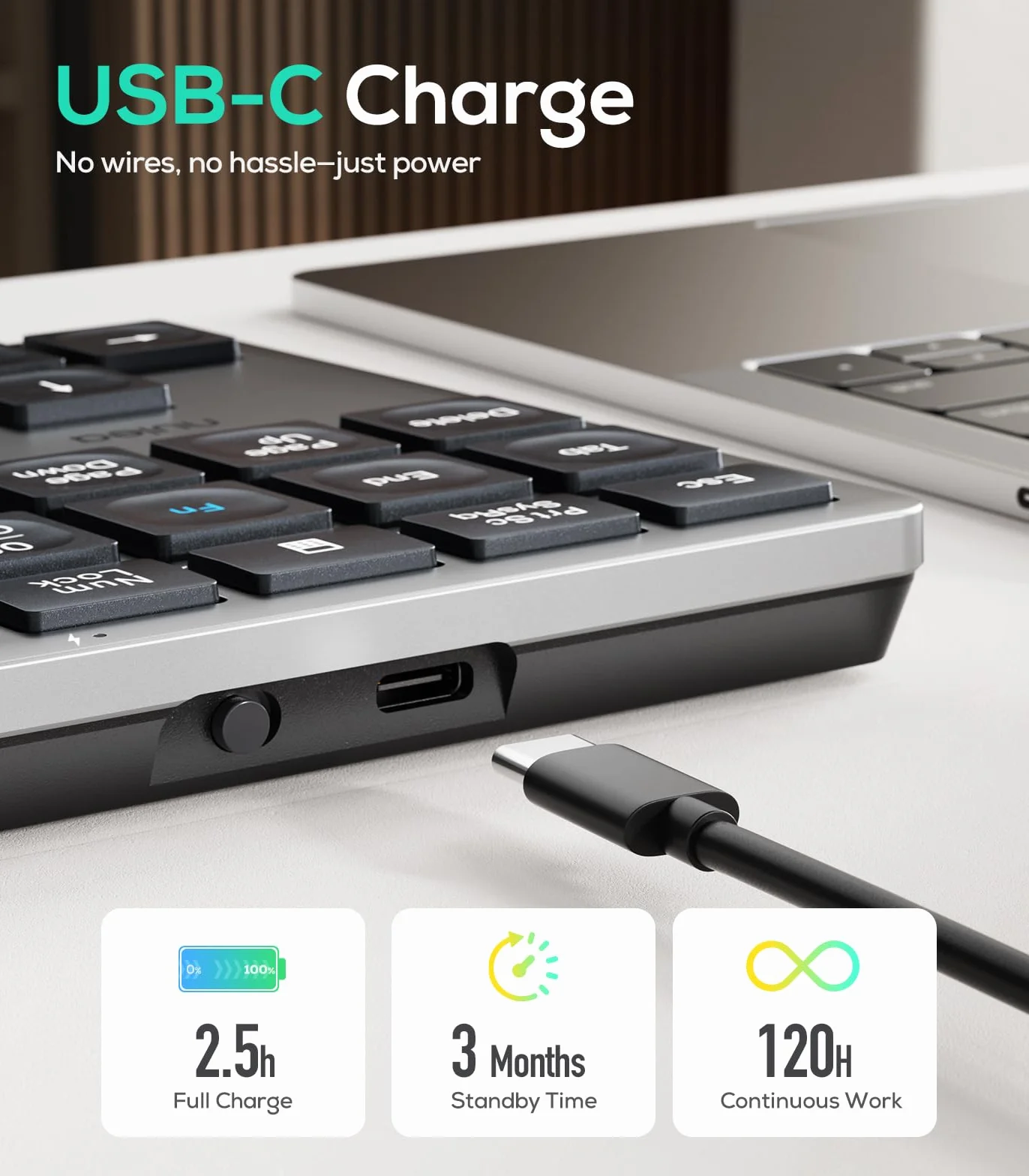 Nulea Kabelloses tragbares Ziffernblatt mit Bluetooth 5.0, wiederaufladbar über USB-C, 34-Tasten-Bluetooth-Tastatur zur Dateneingabe, kompatibel mit Laptop, Mac, iMac, Tablet, PC-Desktop