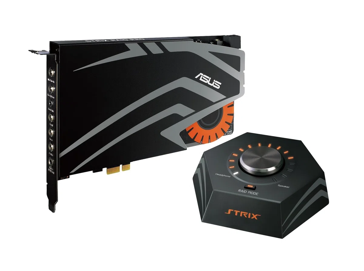 ASUS Strix Raid Pro interne Gaming Soundkarte (PCI-Express, Kopfhörerverstärker, 116db SNR, Audio-Box), 90YB00I0-M1UA00, Schwarz