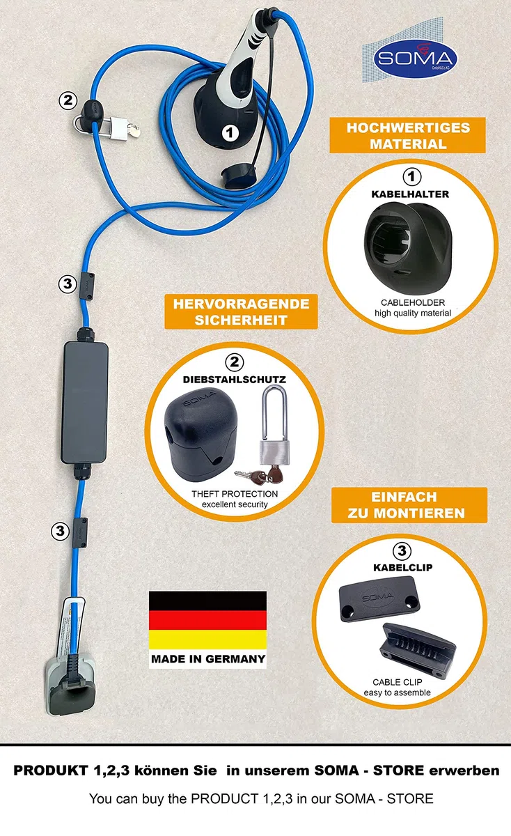 Diebstahlschutz für Ladekabel bis AD 11 mm Schutz vor unbefugter Nutzung!