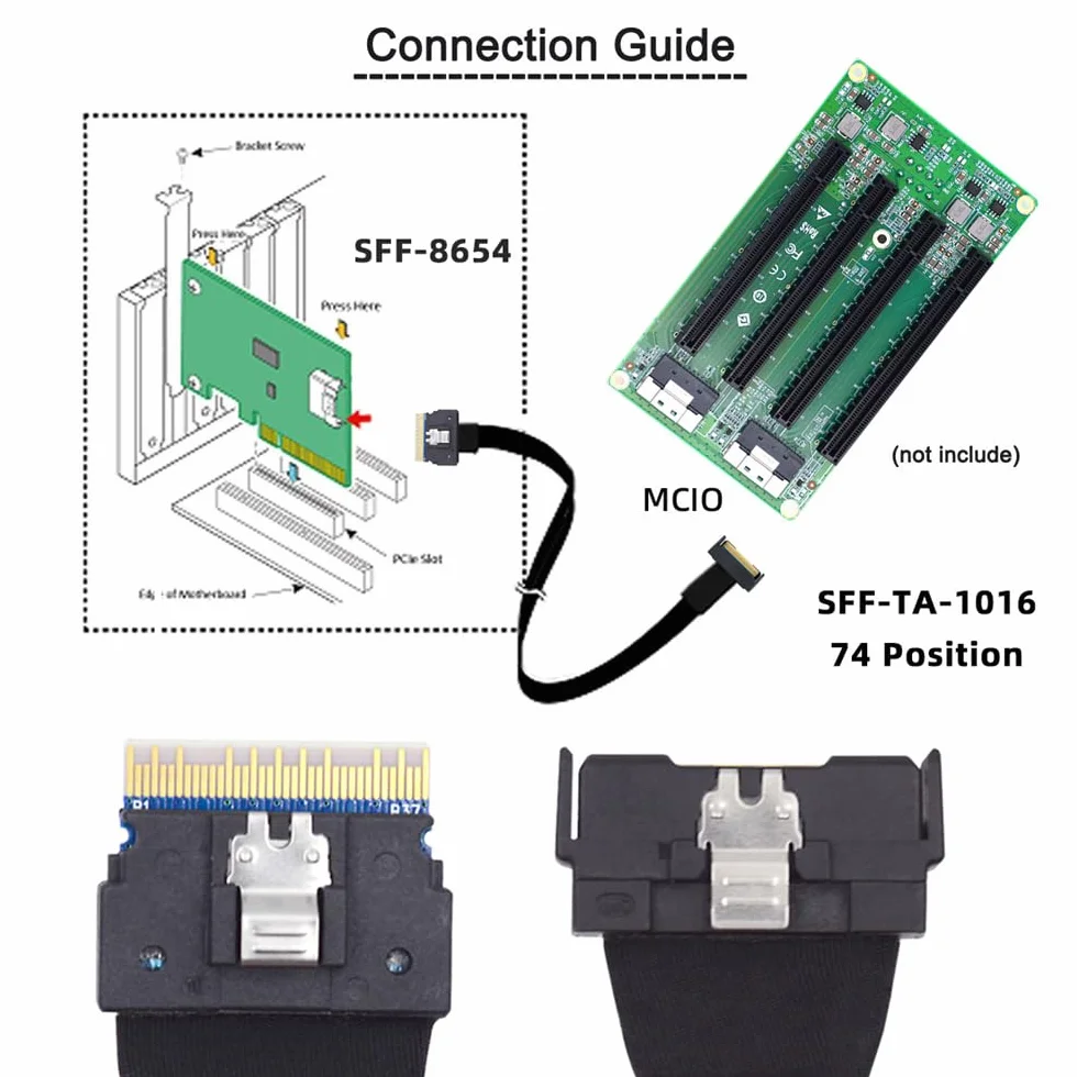 PCI-E 5.0 Mini Cool Edge IO MCIO PCI-E Slimline 8i 74-poliger Stecker auf SFF-8654 SAS 4.0 74-poliger Stecker, Verlängerungskabel, 50 cm